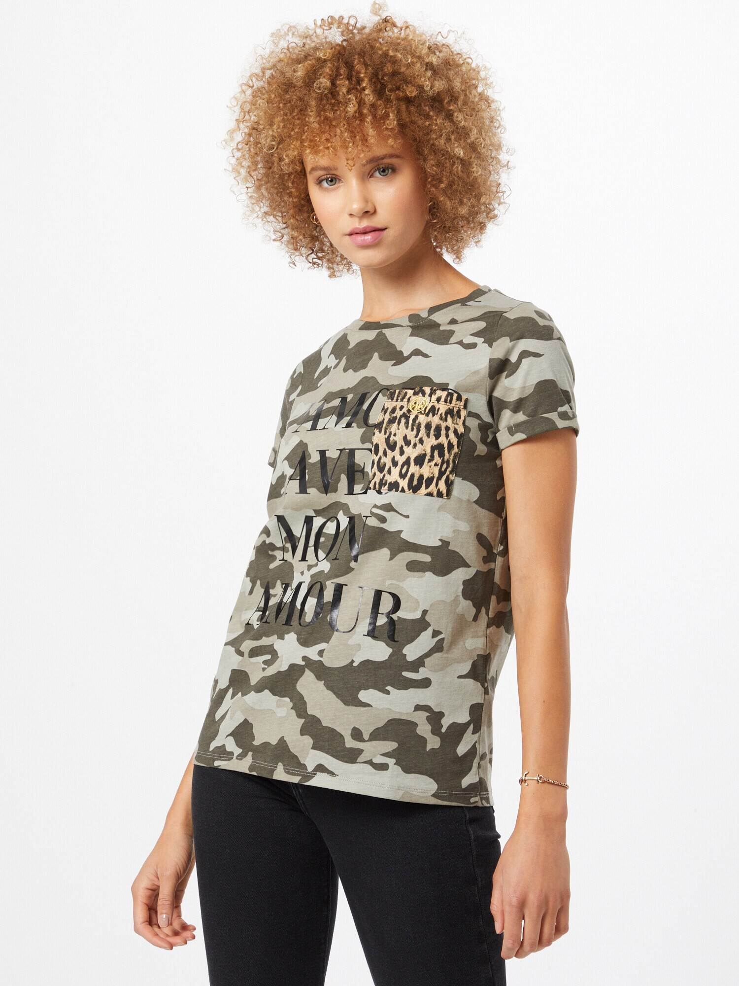 River Island Tricou 'Lamour' bej / kaki / alb - Pled.ro