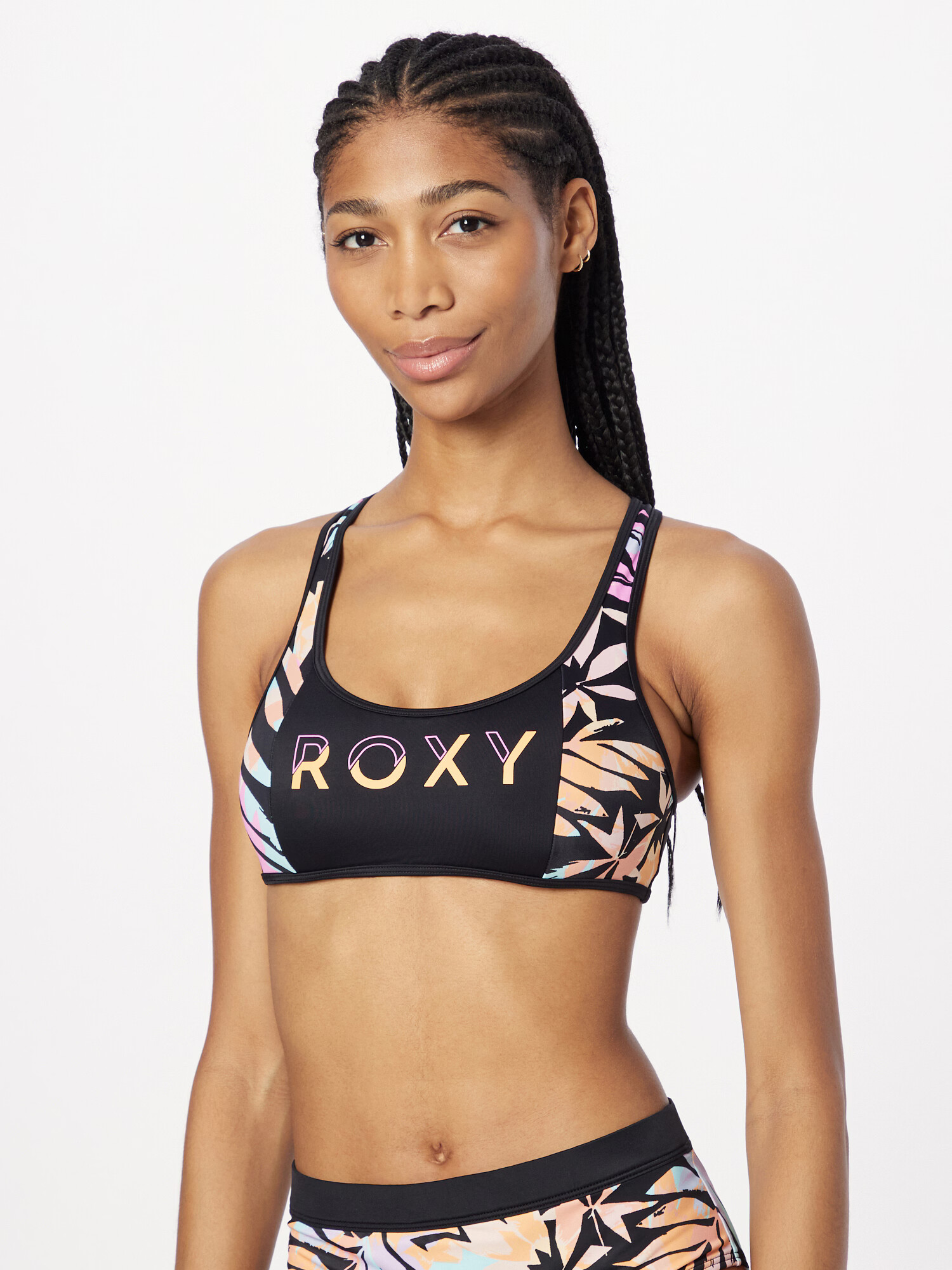 ROXY Sutien de costum de baie sport albastru deschis / galben pastel / gri metalic / mov orhidee - Pled.ro