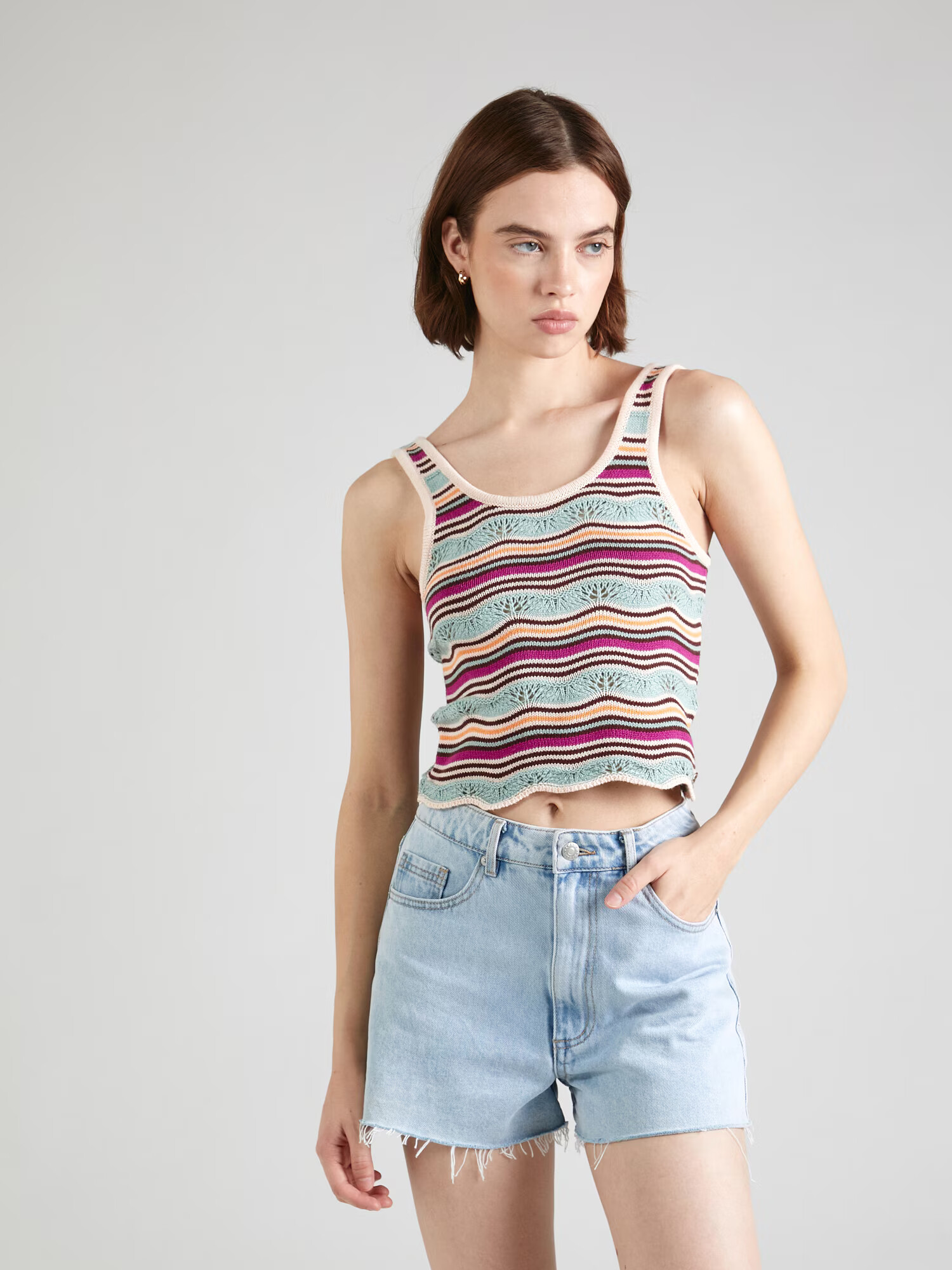 ROXY Top brodat 'SAILING FLOW' bej / albastru deschis / portocaliu pastel / fucsia - Pled.ro