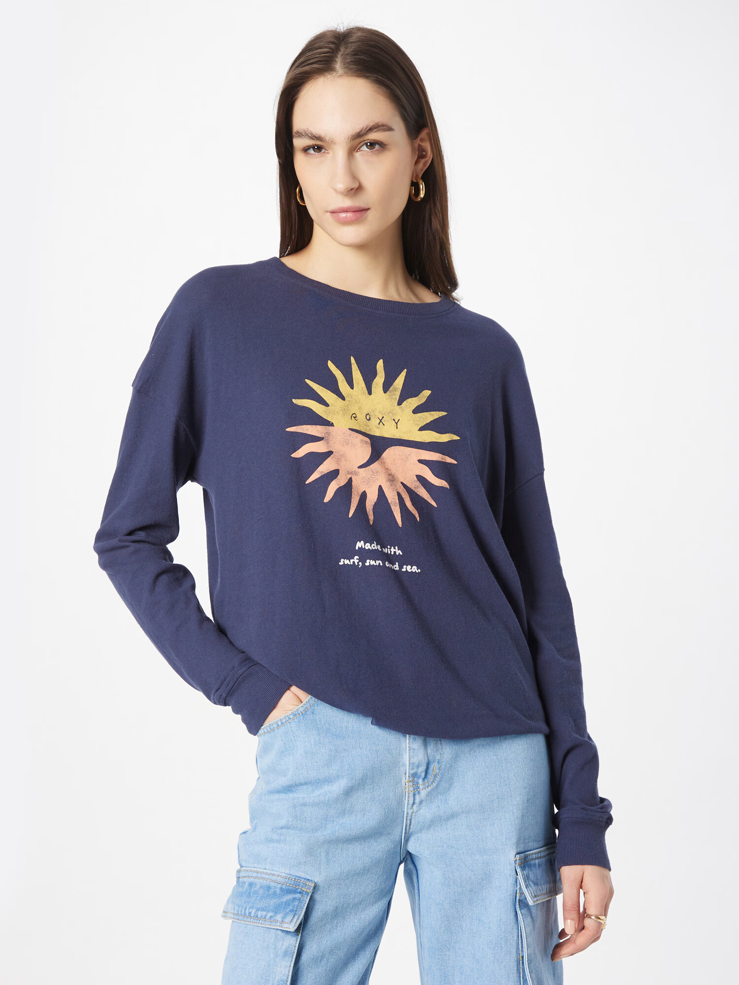 ROXY Tricou 'LOVE SUNSET' bleumarin / galben / portocaliu piersică / alb - Pled.ro