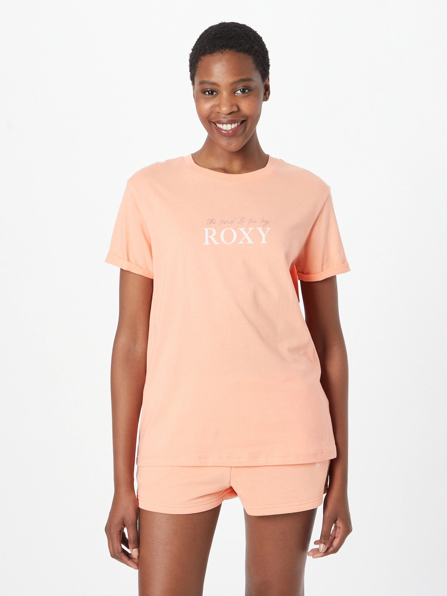 ROXY Tricou 'NOON OCEAN' bronz / portocaliu caisă / alb - Pled.ro