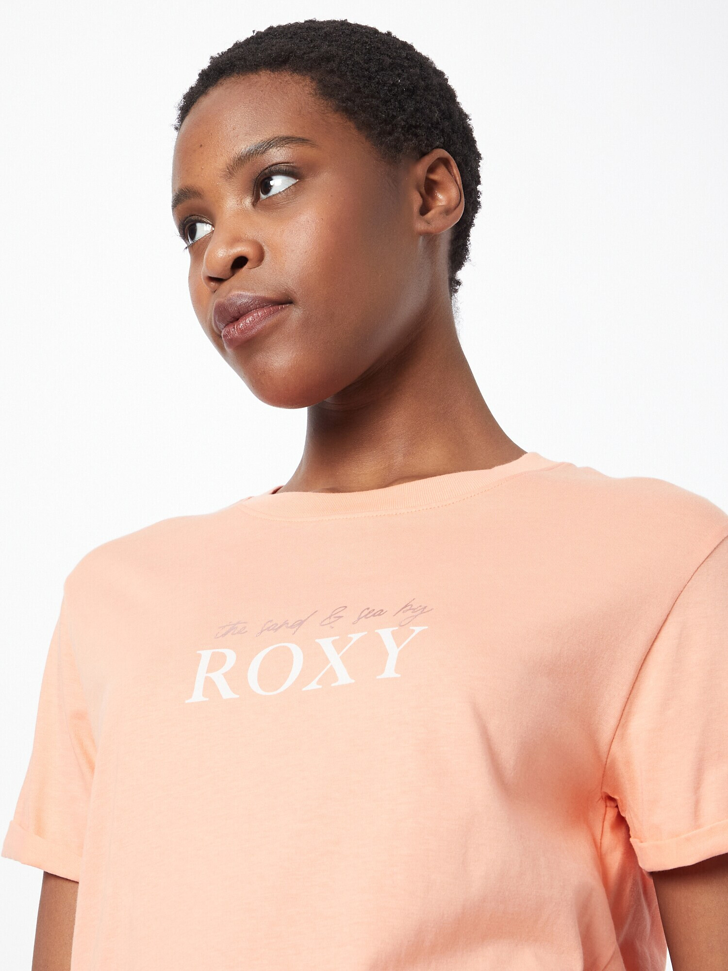 ROXY Tricou 'NOON OCEAN' bronz / portocaliu caisă / alb - Pled.ro