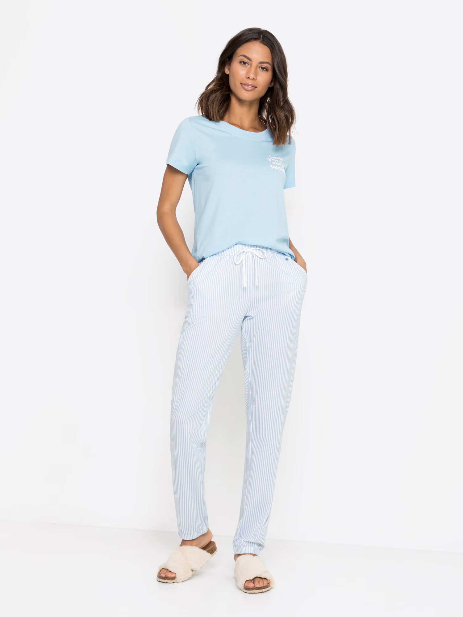 s.Oliver Pantaloni de pijama albastru deschis / alb - Pled.ro