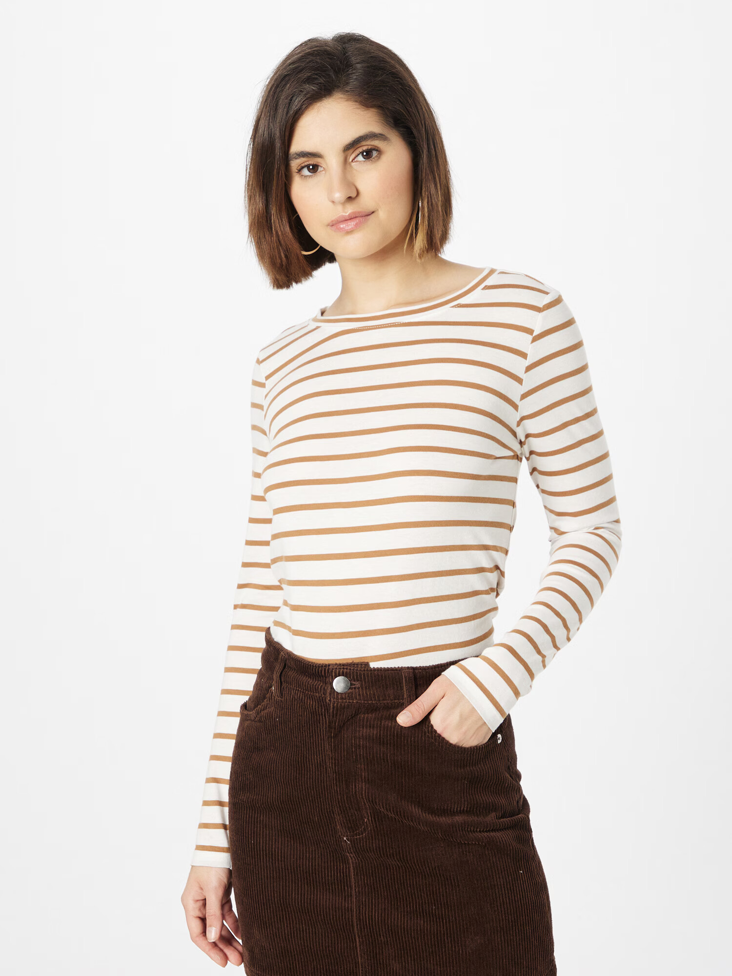 s.Oliver Tricou maro caramel / alb - Pled.ro