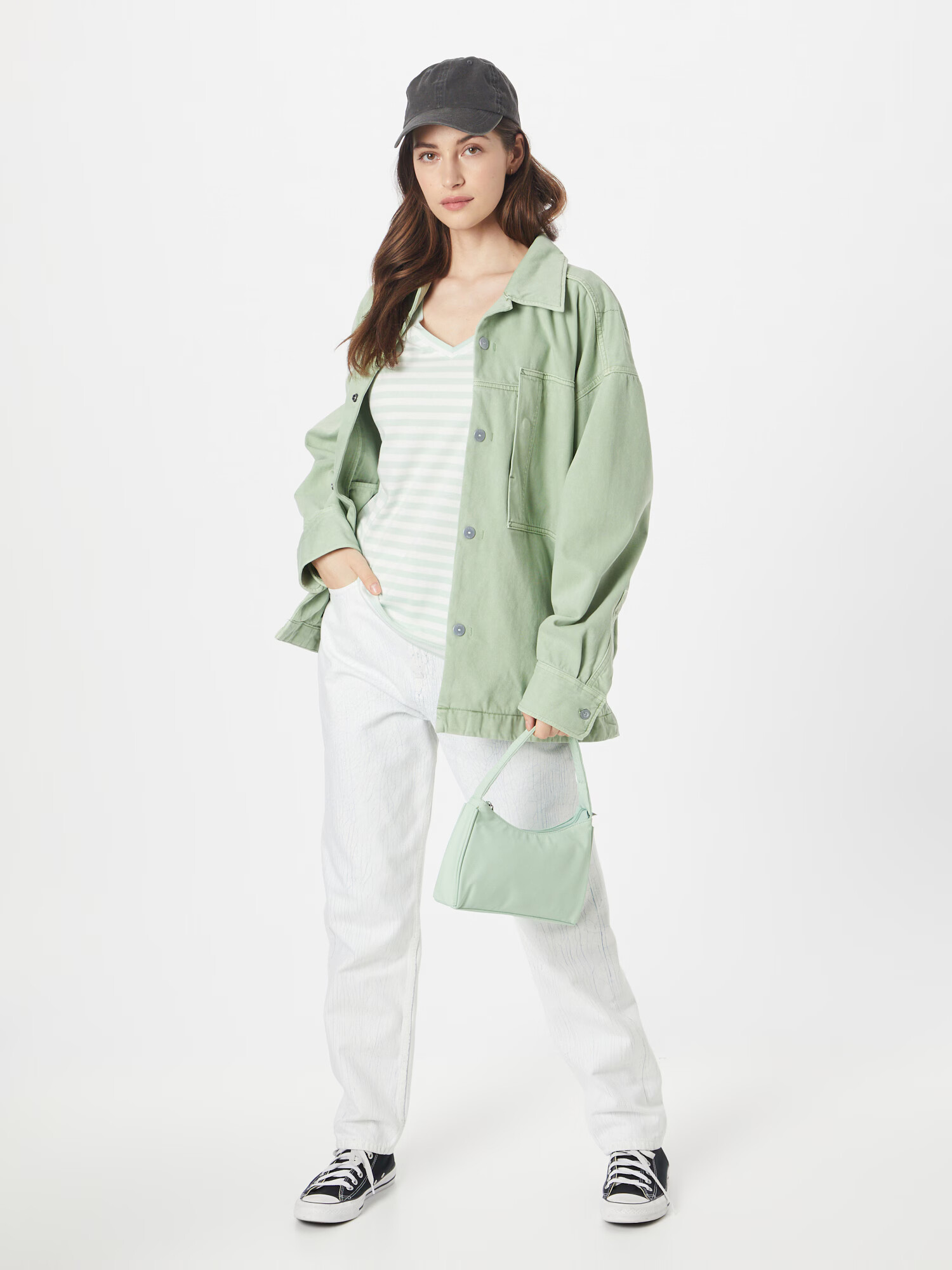 s.Oliver Tricou verde pastel / alb - Pled.ro