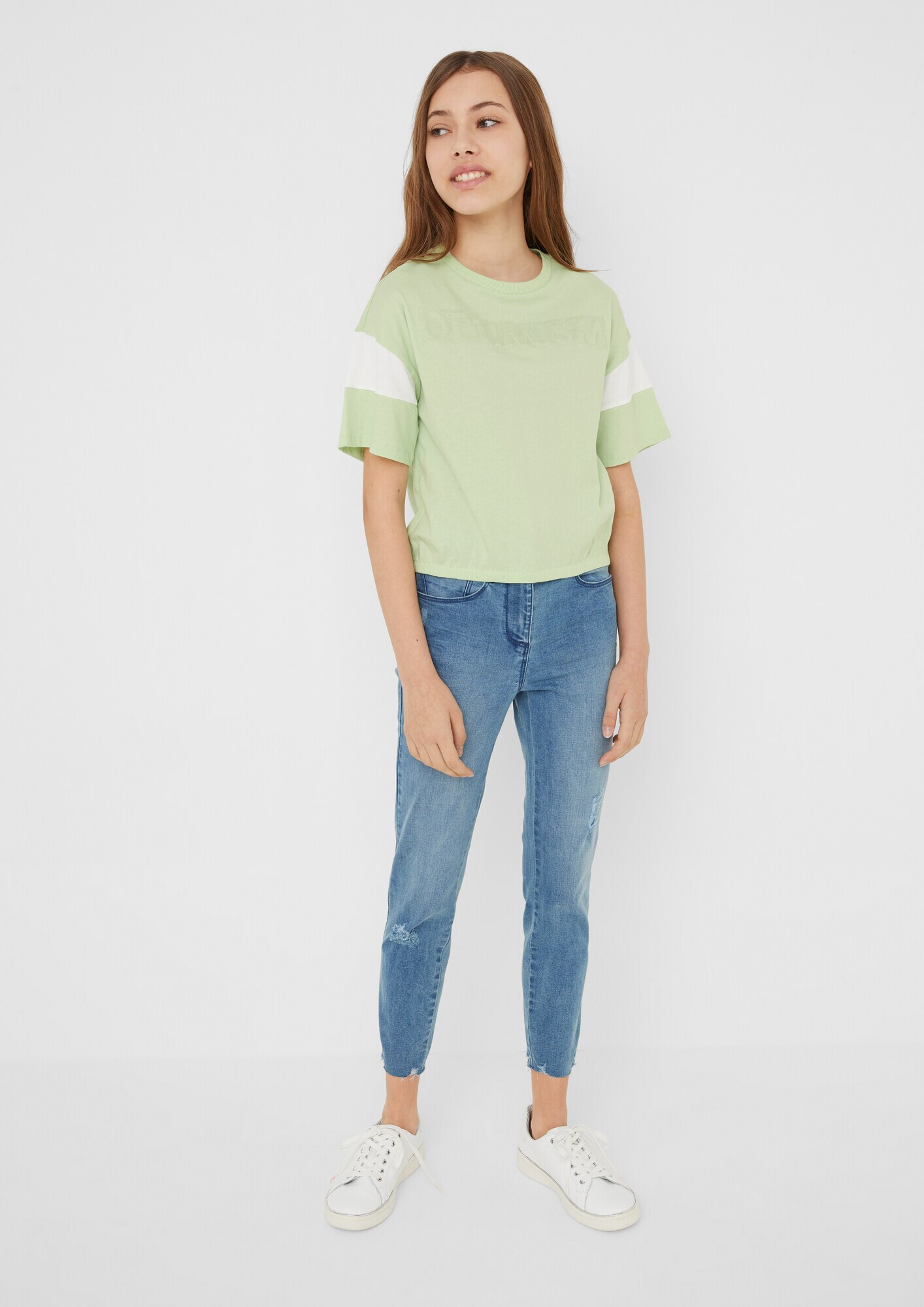 s.Oliver Tricou verde pastel / alb - Pled.ro