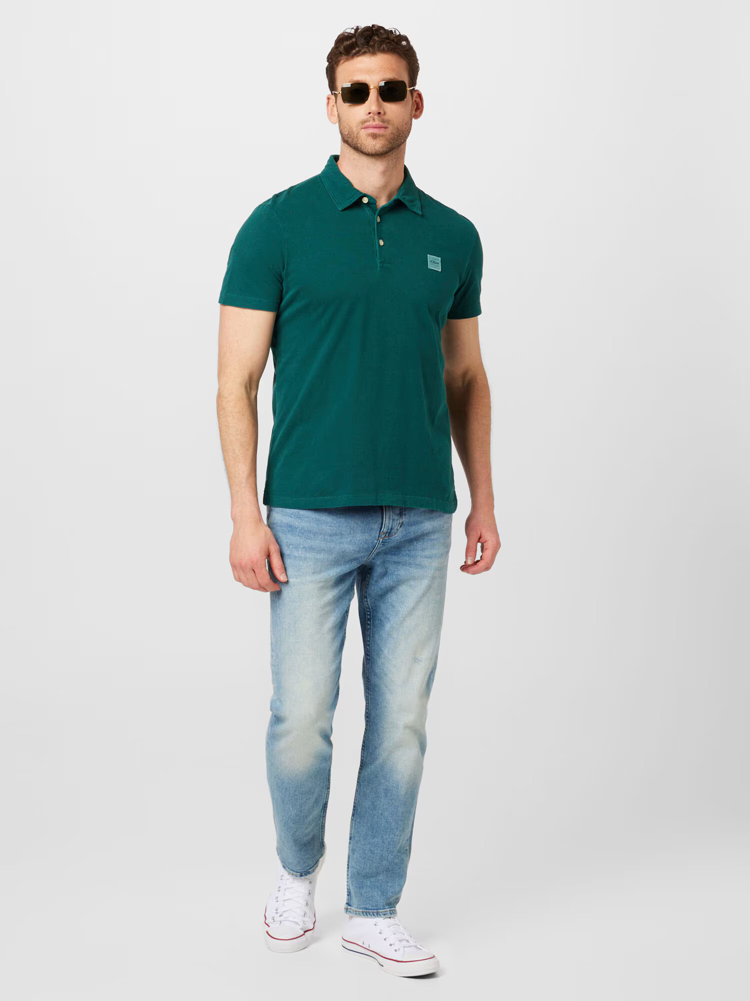 s.Oliver Tricou verde smarald / alb - Pled.ro