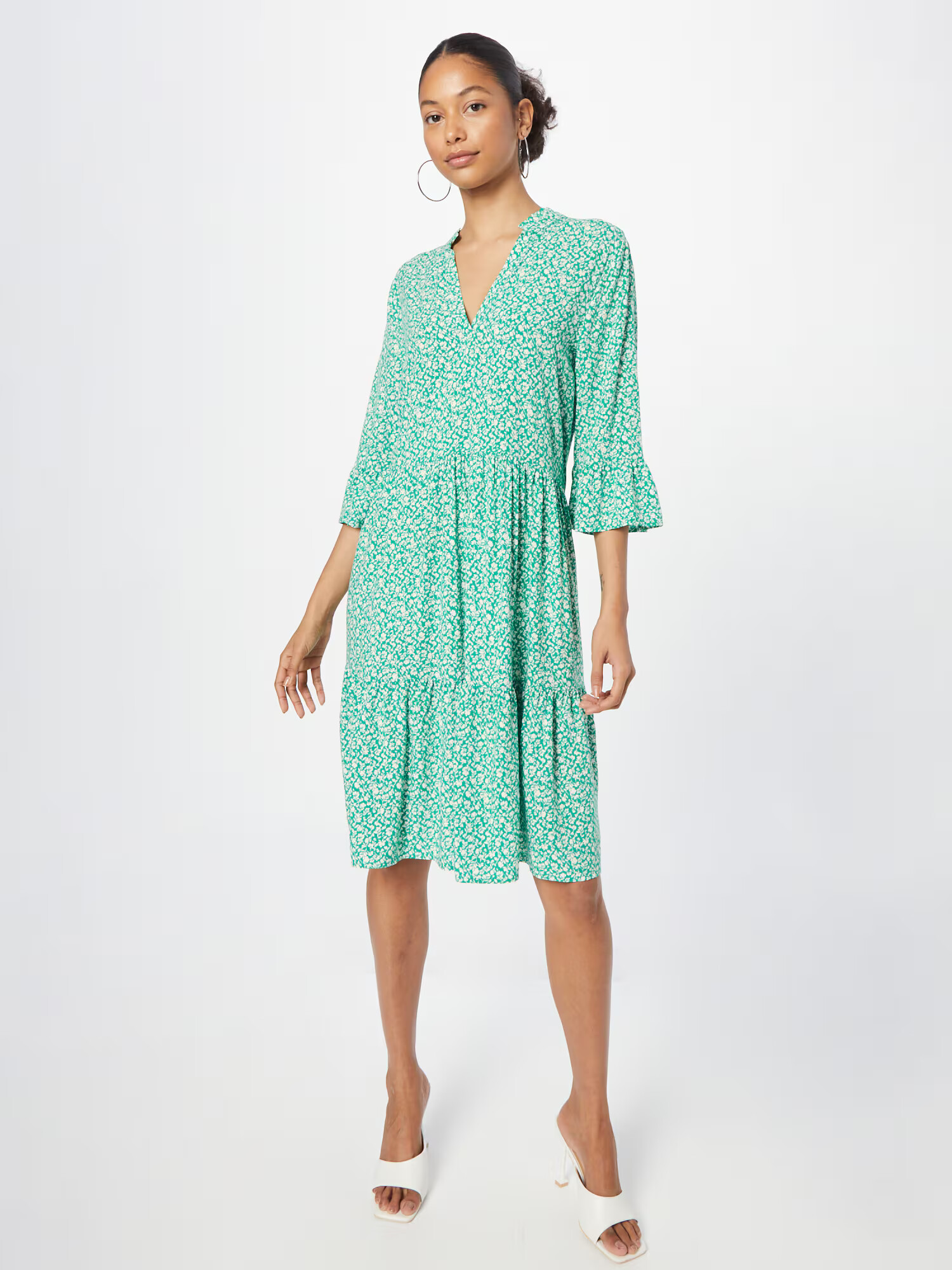 SAINT TROPEZ Rochie 'Eda' verde jad / alb murdar - Pled.ro