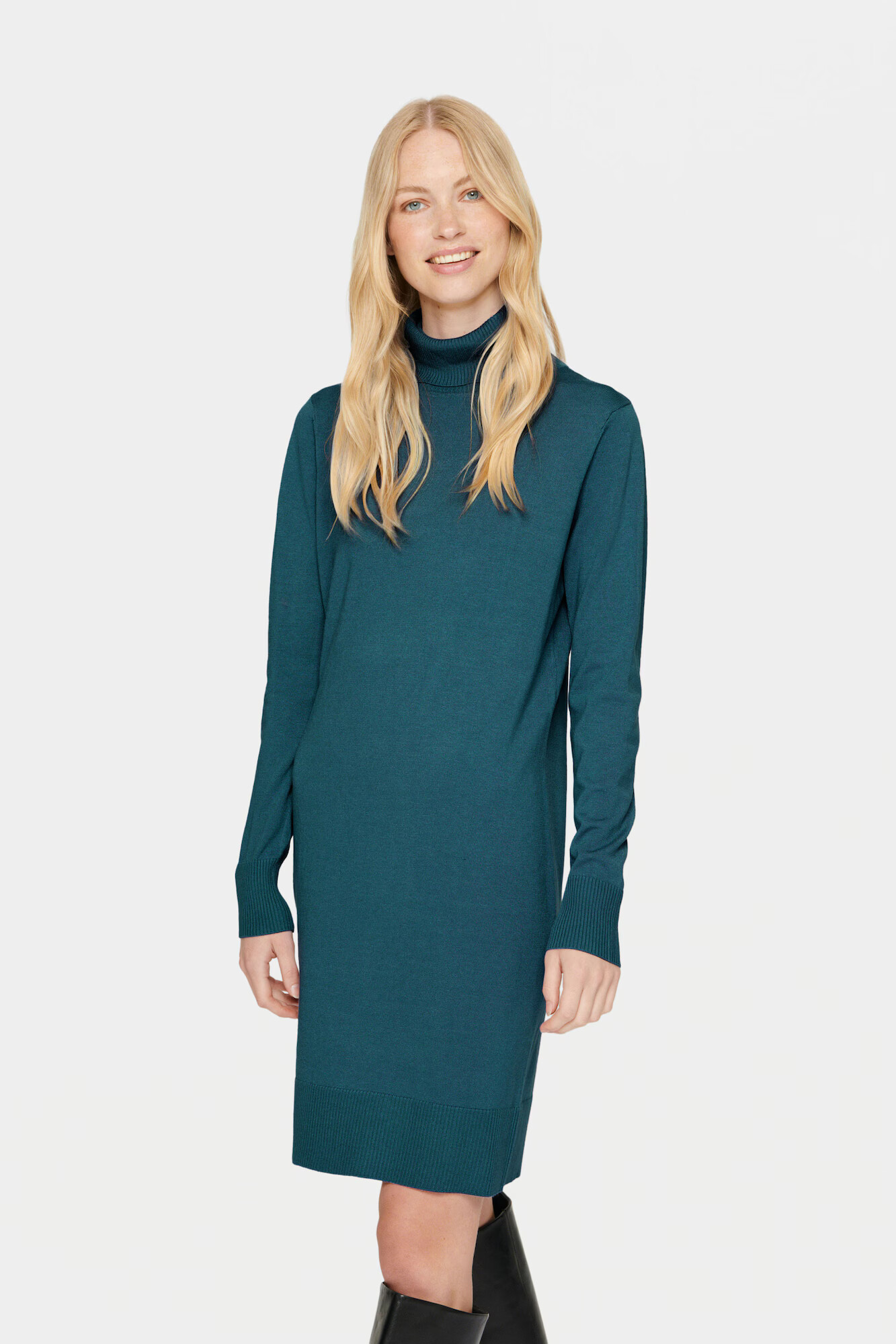 SAINT TROPEZ Rochie tricotat 'Mila' verde petrol - Pled.ro