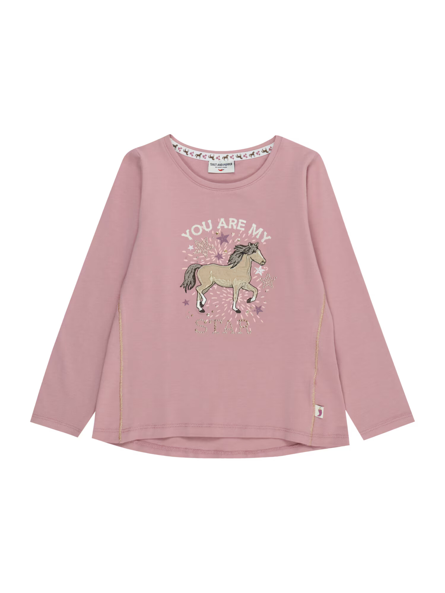 SALT AND PEPPER Tricou 'Horse Star' brocart / auriu / roz pitaya / alb natural - Pled.ro