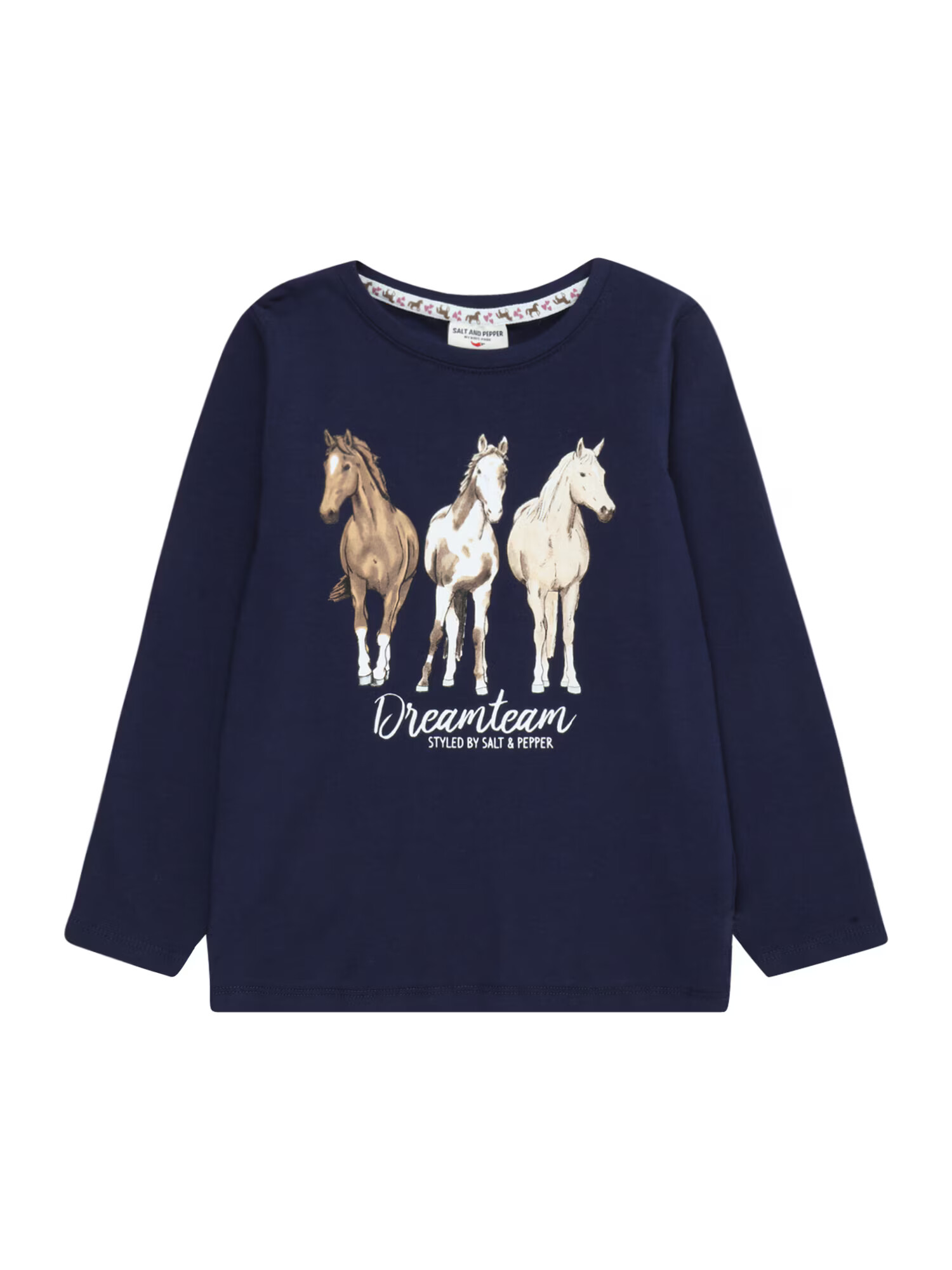 SALT AND PEPPER Tricou 'Horses Dreamteam' alb kitt / albastru închis / maro / alb - Pled.ro