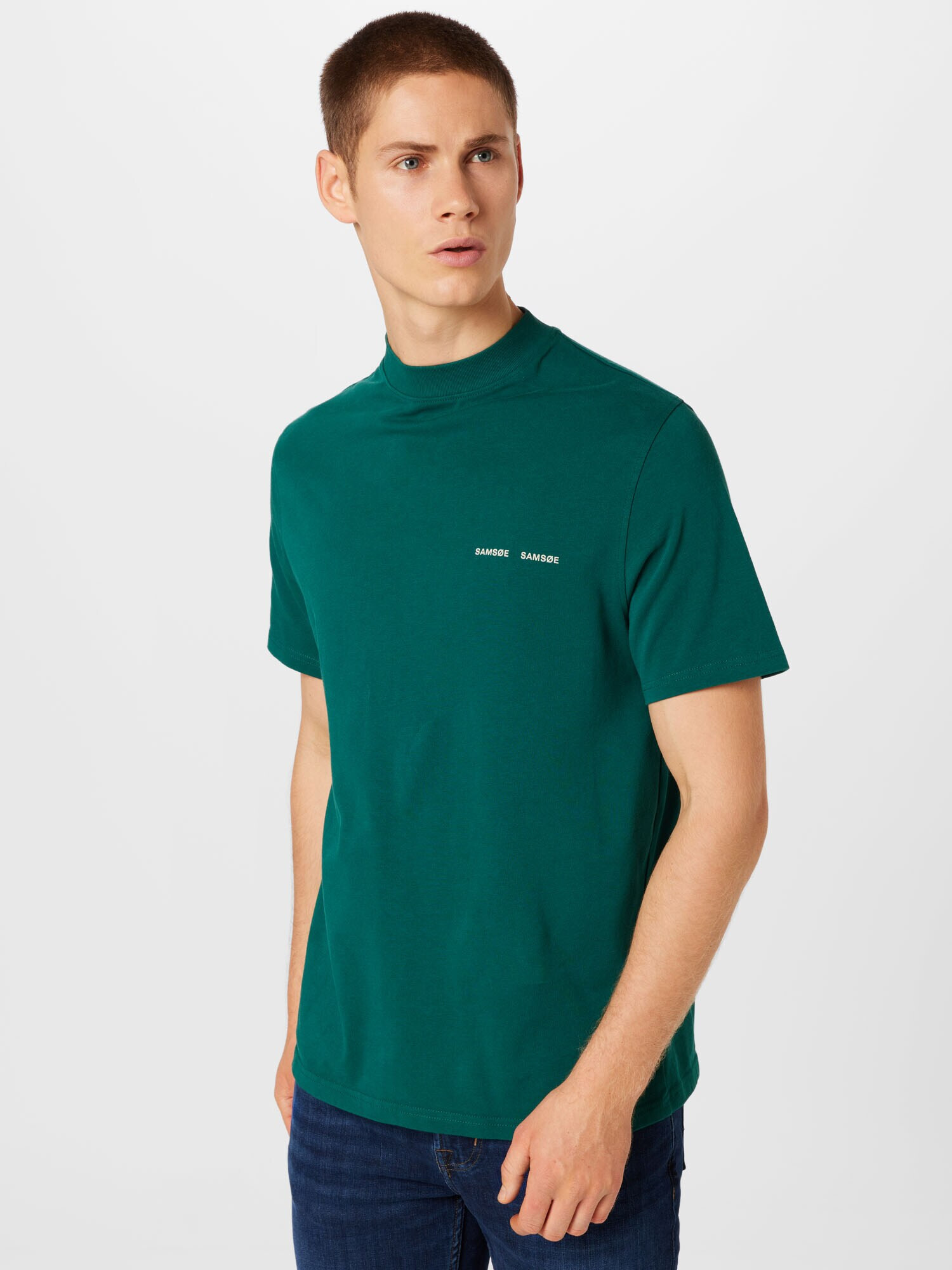 Samsøe Samsøe Tricou 'Norsbro' verde pin / alb - Pled.ro