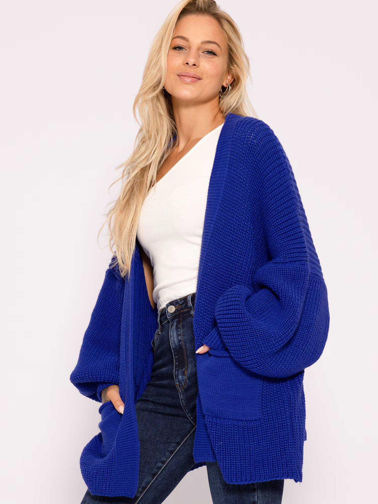 SASSYCLASSY Cardigan dimensiuni mari albastru regal - Pled.ro