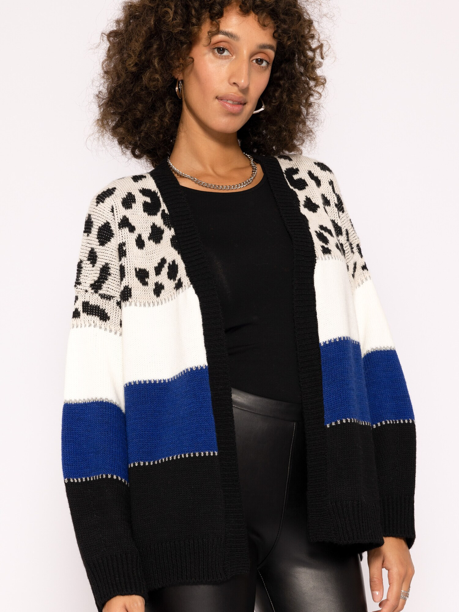 SASSYCLASSY Cardigan dimensiuni mari albastru regal / negru / alb - Pled.ro