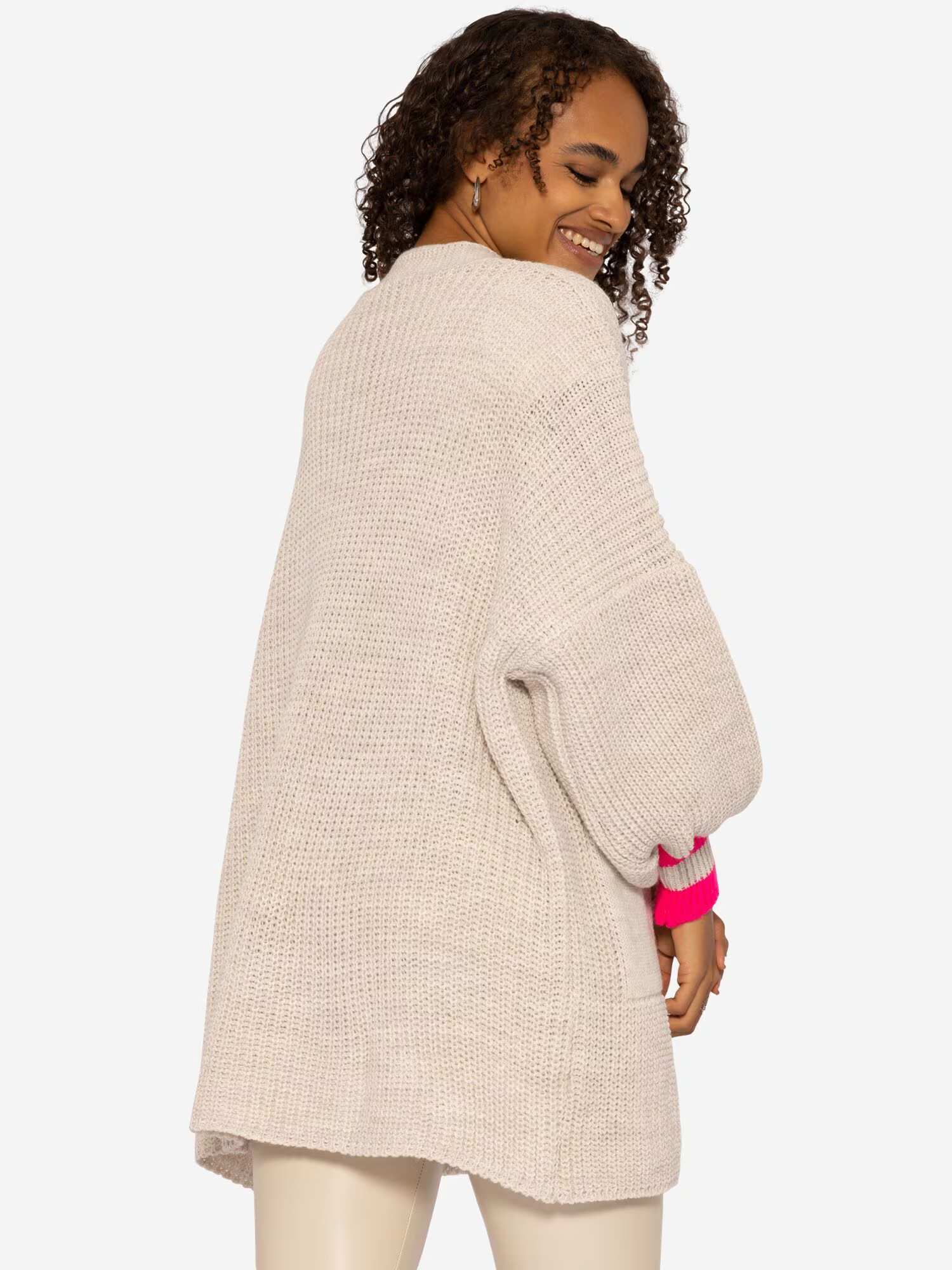 SASSYCLASSY Cardigan dimensiuni mari bej deschis / roz neon - Pled.ro