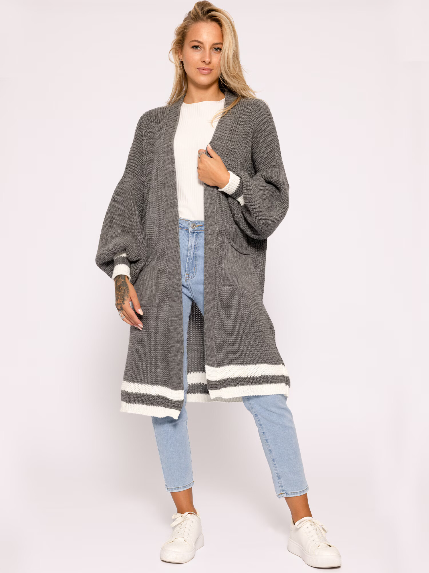 SASSYCLASSY Cardigan dimensiuni mari gri închis - Pled.ro