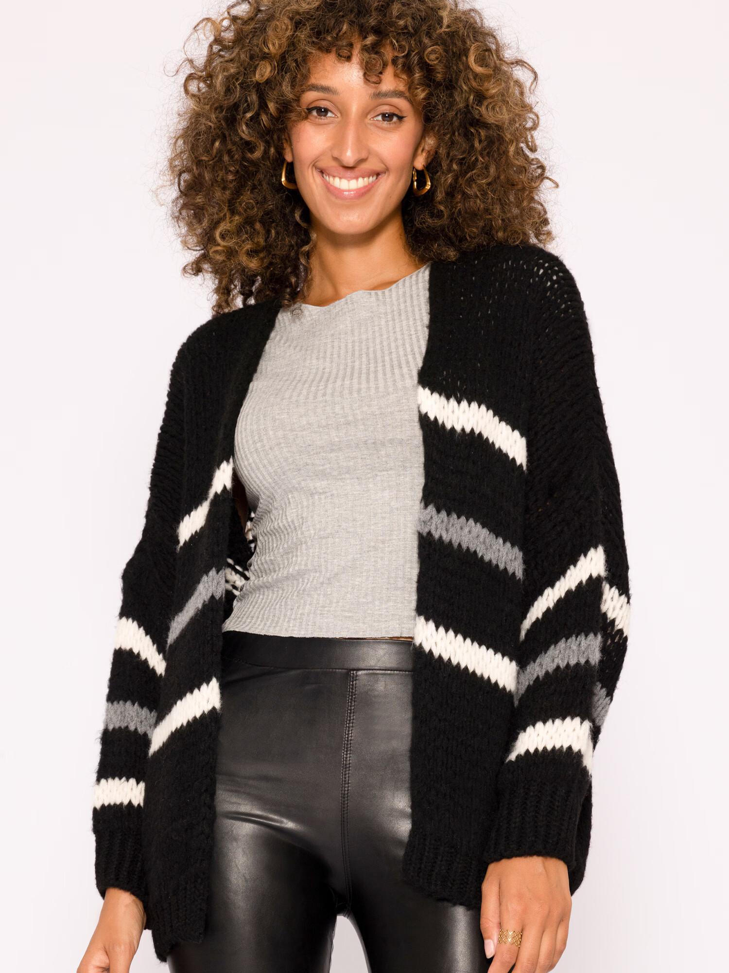 SASSYCLASSY Cardigan dimensiuni mari gri / negru / alb - Pled.ro