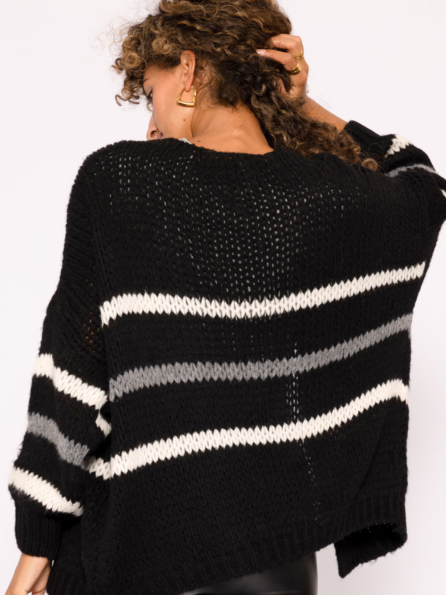 SASSYCLASSY Cardigan dimensiuni mari gri / negru / alb - Pled.ro