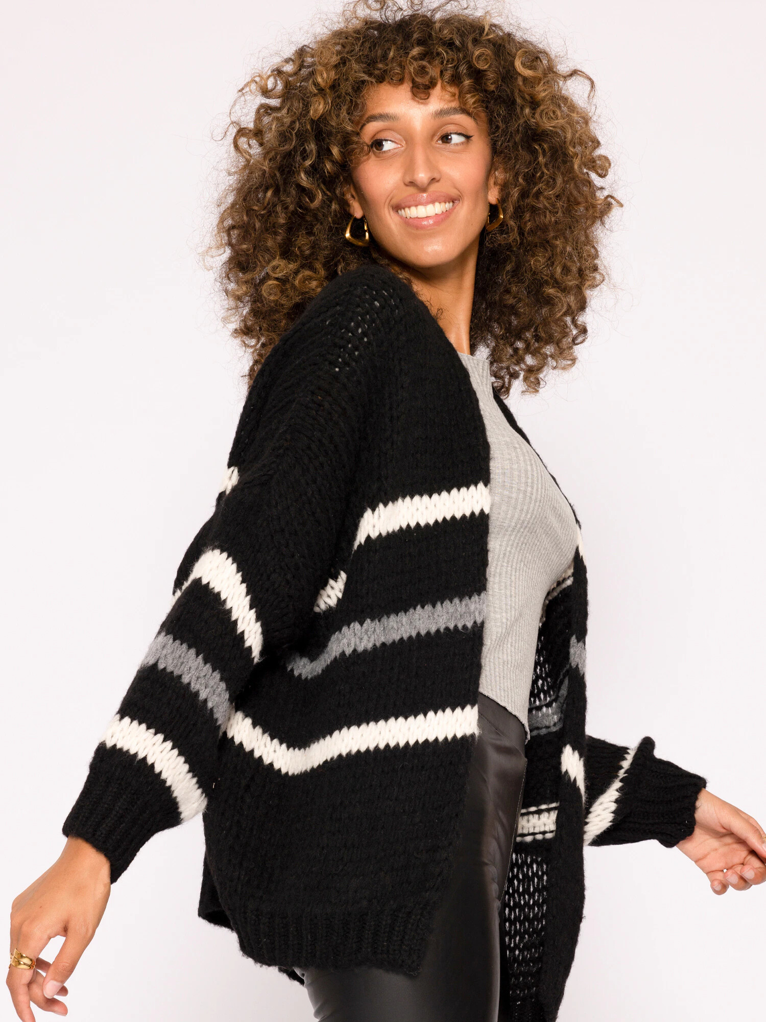 SASSYCLASSY Cardigan dimensiuni mari gri / negru / alb - Pled.ro