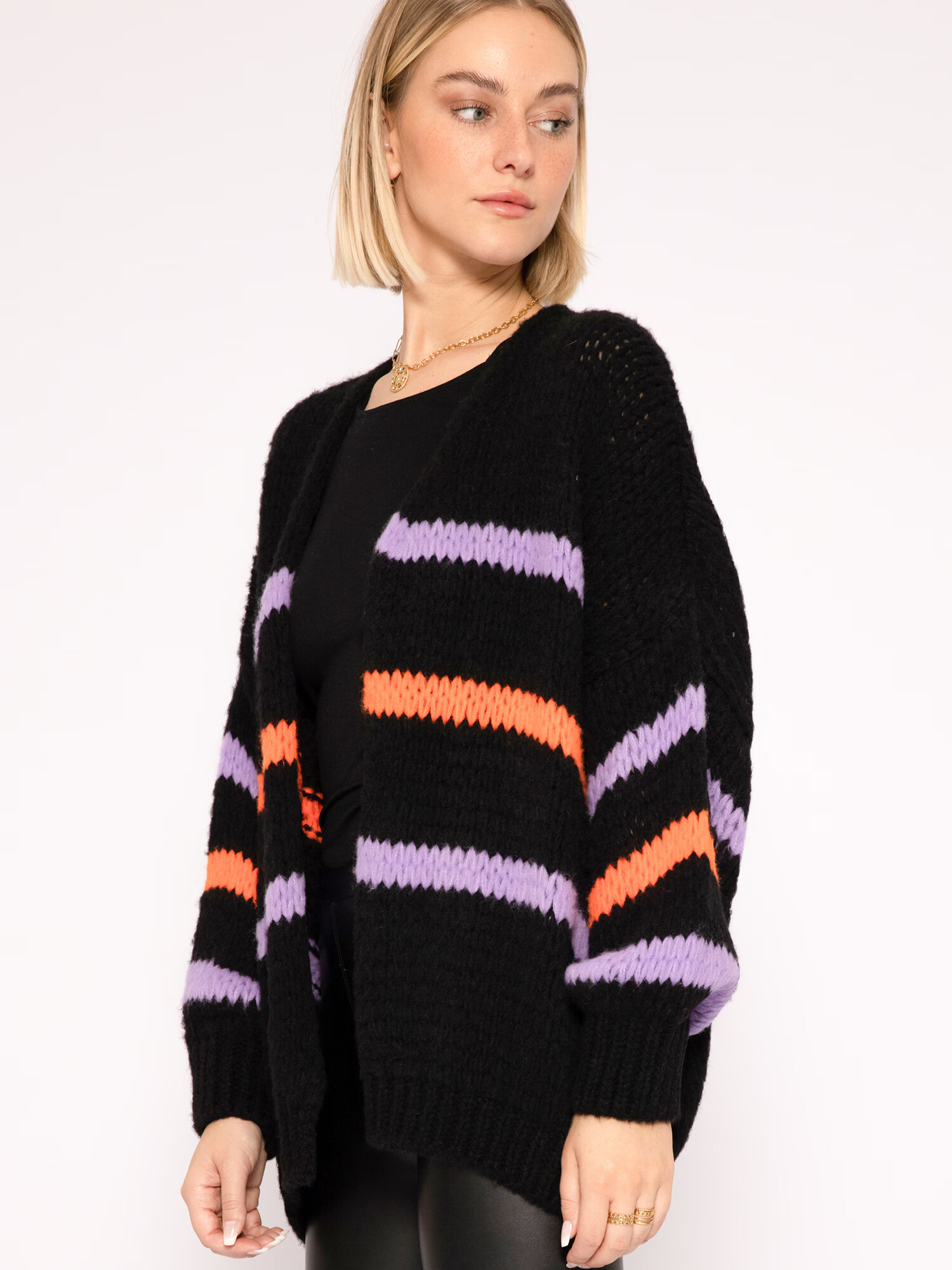 SASSYCLASSY Cardigan dimensiuni mari lila / portocaliu / negru - Pled.ro