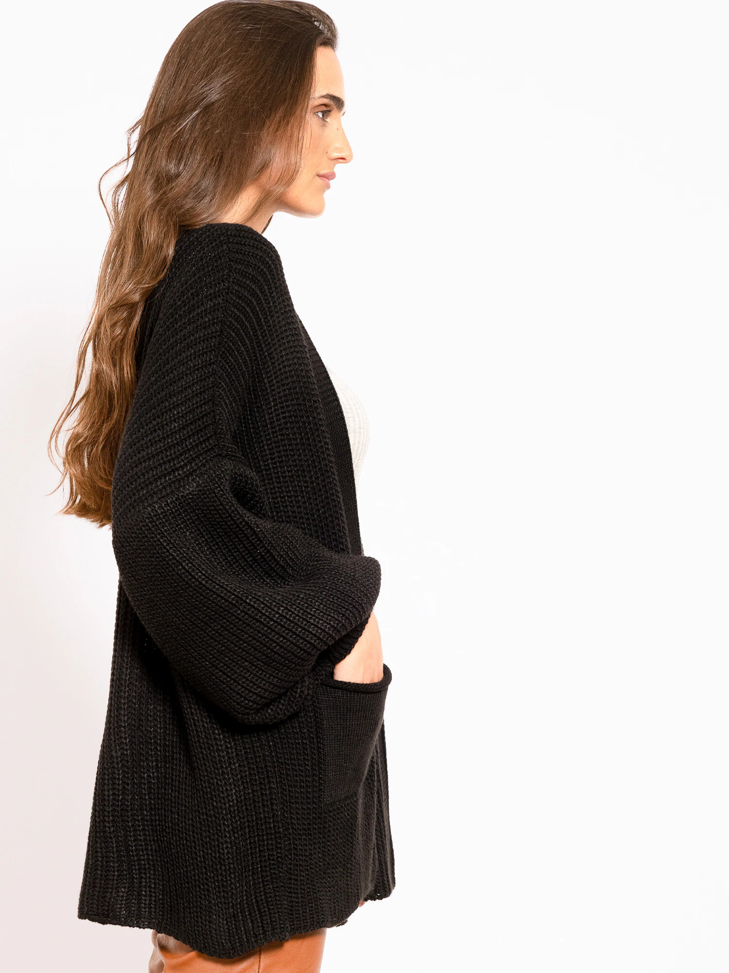 SASSYCLASSY Cardigan dimensiuni mari negru - Pled.ro