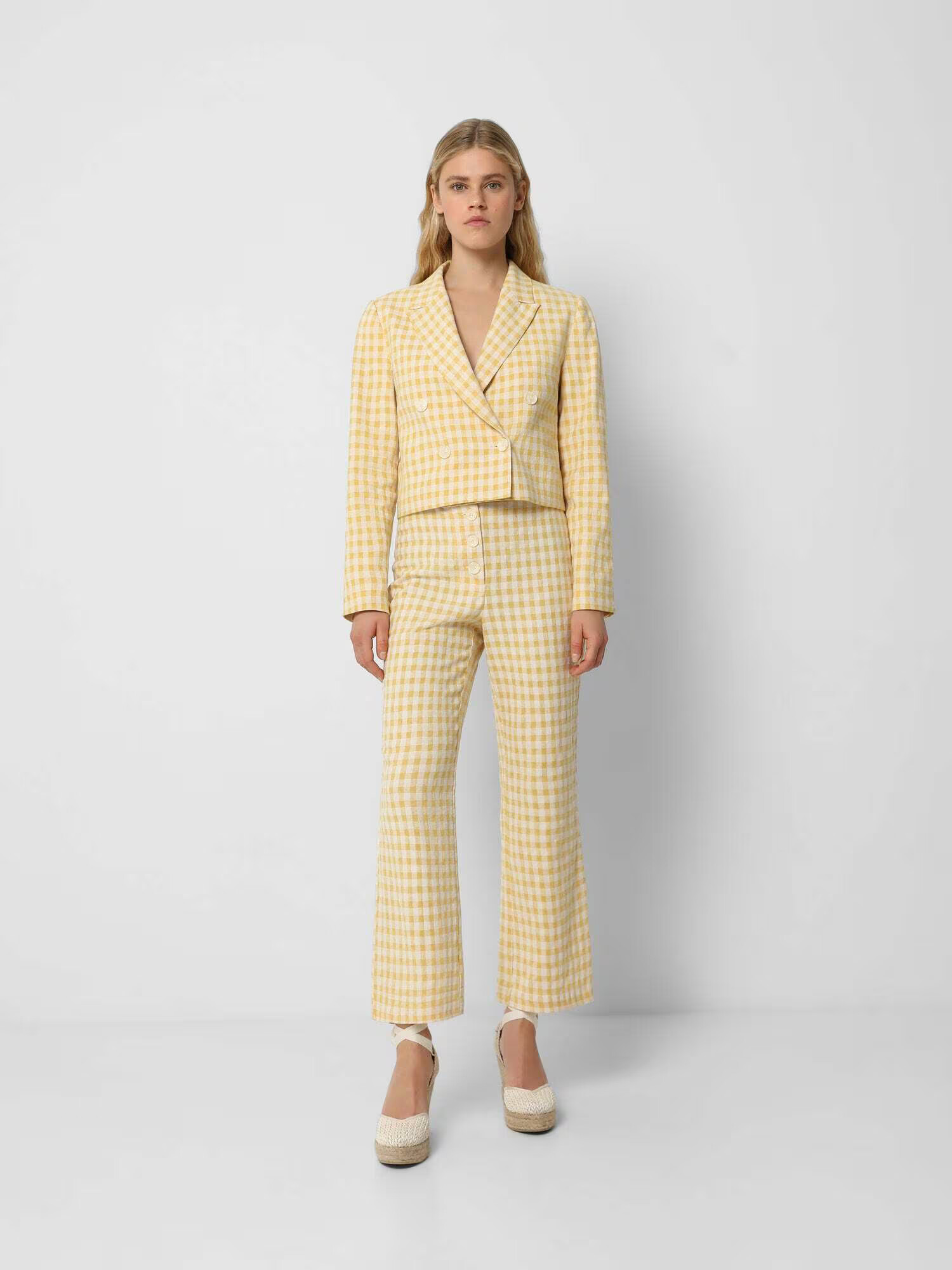 Scalpers Pantaloni 'Gingham' galben / alb - Pled.ro