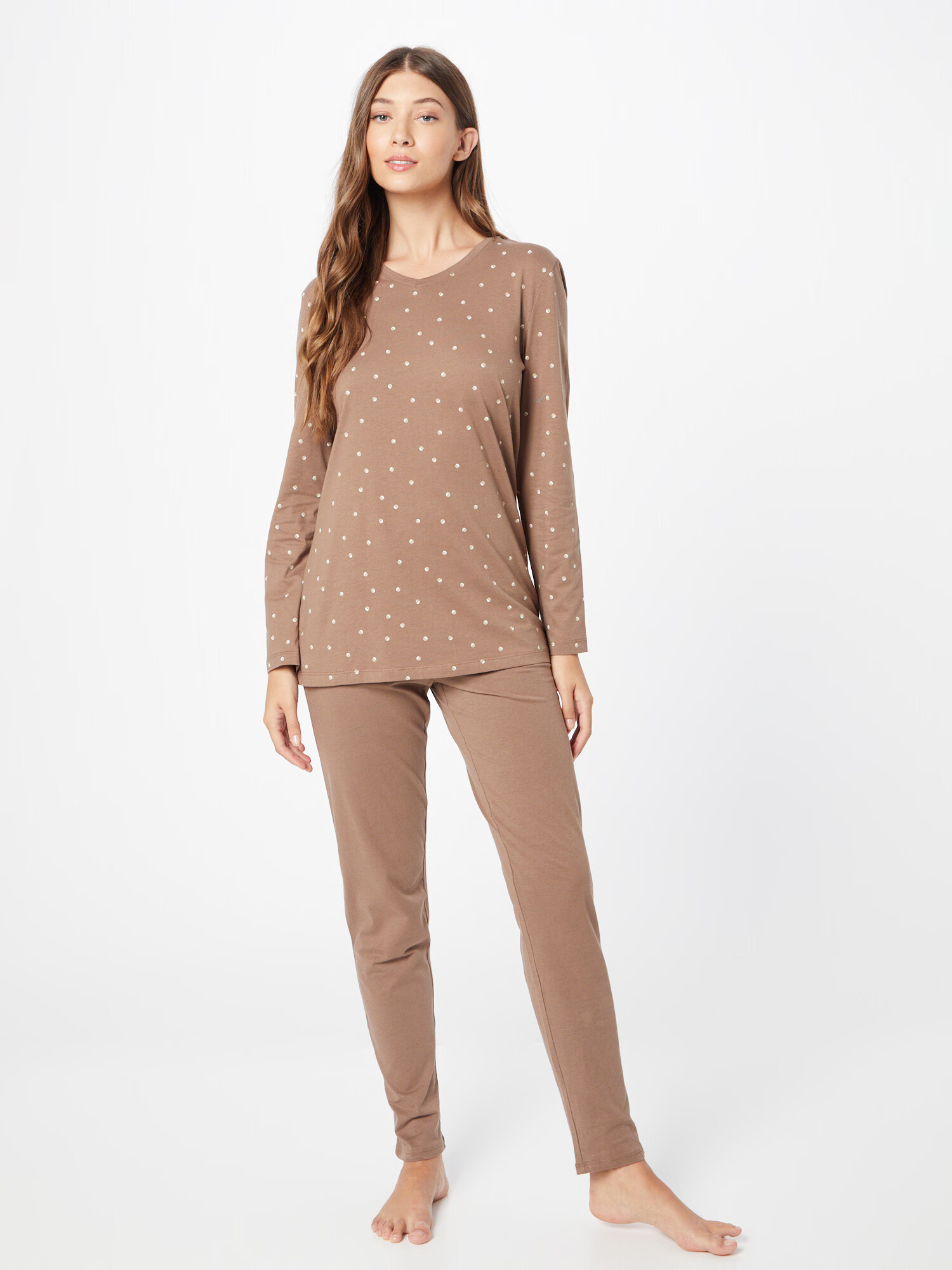 SCHIESSER Pijama 'Essentials' maro deschis / alb - Pled.ro