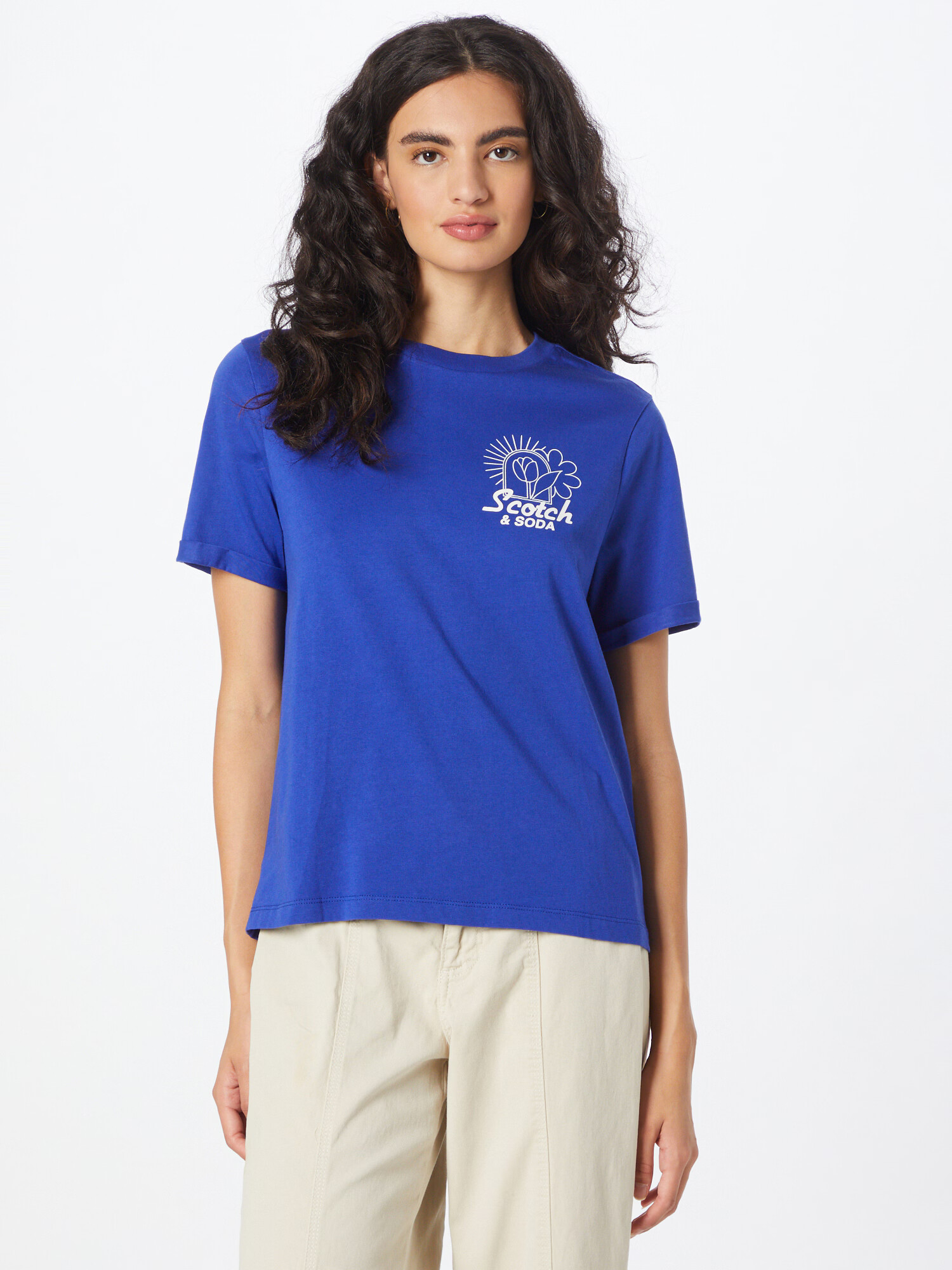 SCOTCH & SODA Tricou albastru cobalt / alb - Pled.ro