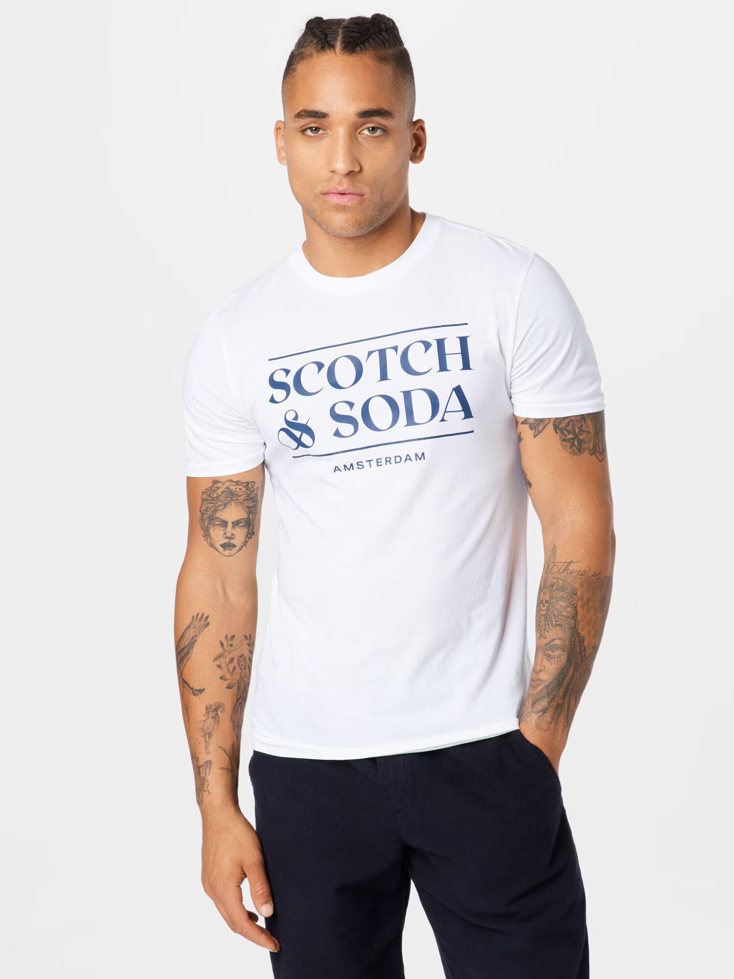 SCOTCH & SODA Tricou albastru marin / alb - Pled.ro