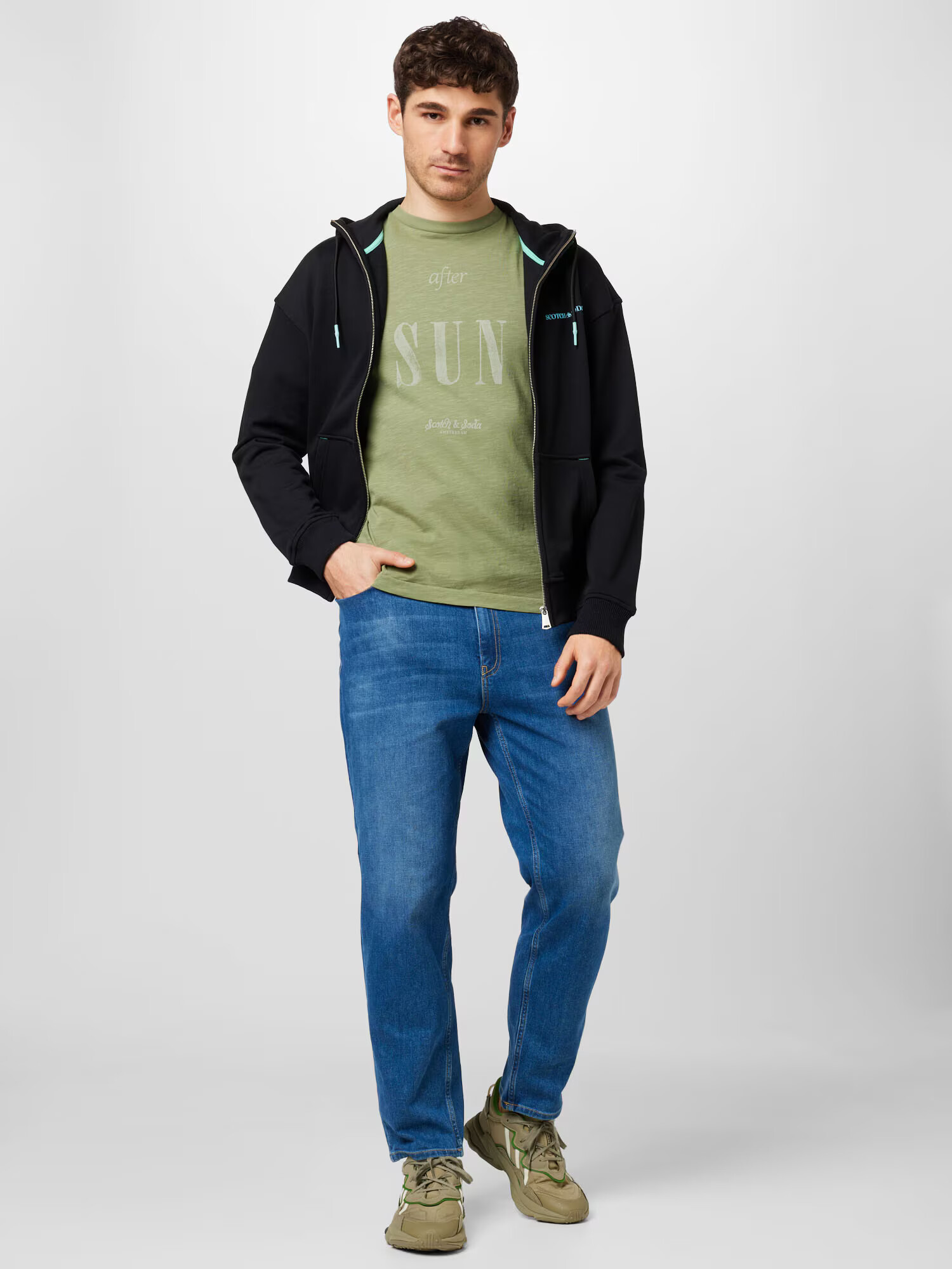 SCOTCH & SODA Tricou gri deschis / verde deschis / negru - Pled.ro