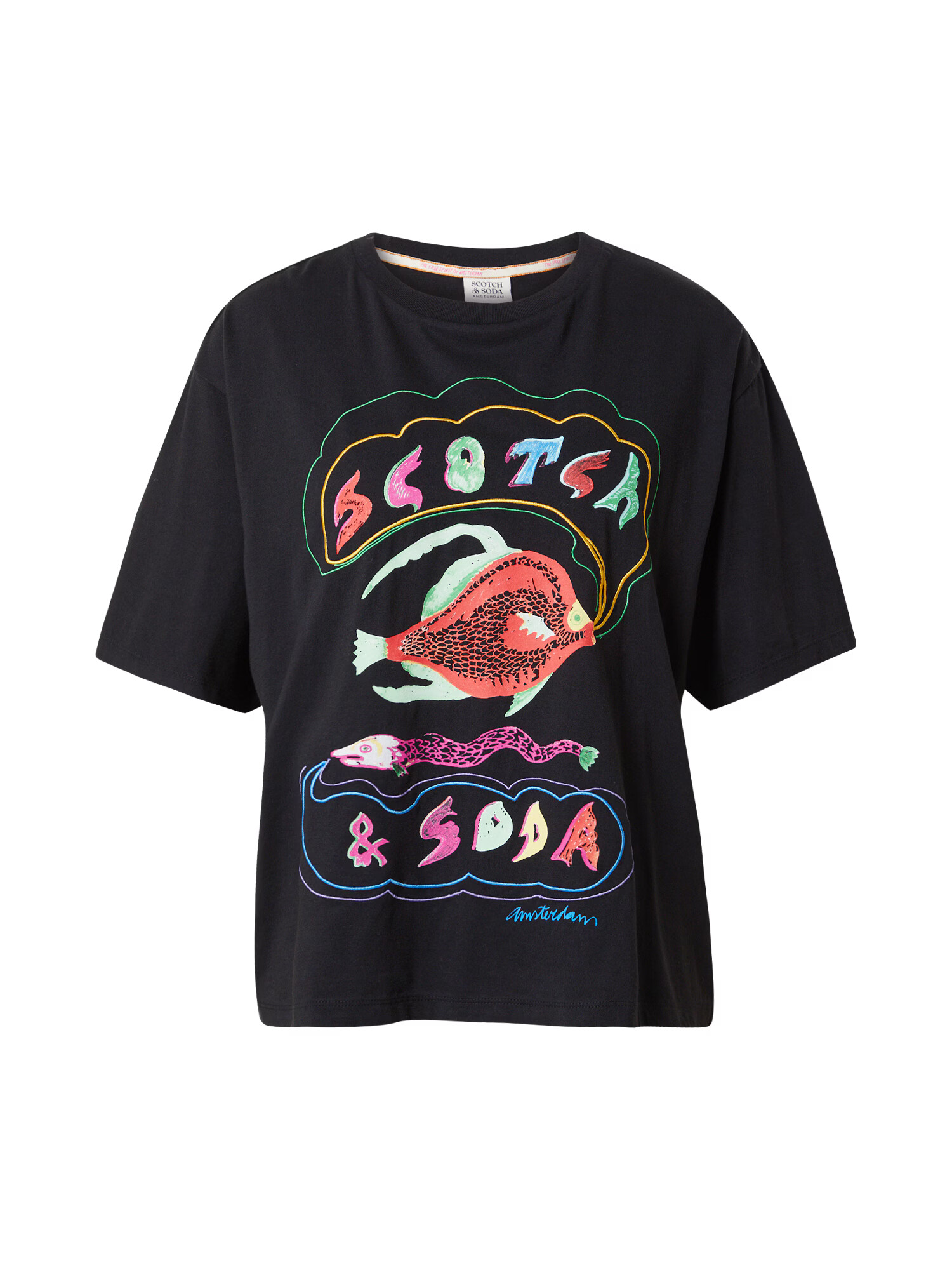 SCOTCH & SODA Tricou verde mentă / fucsia / roșu pepene / negru - Pled.ro