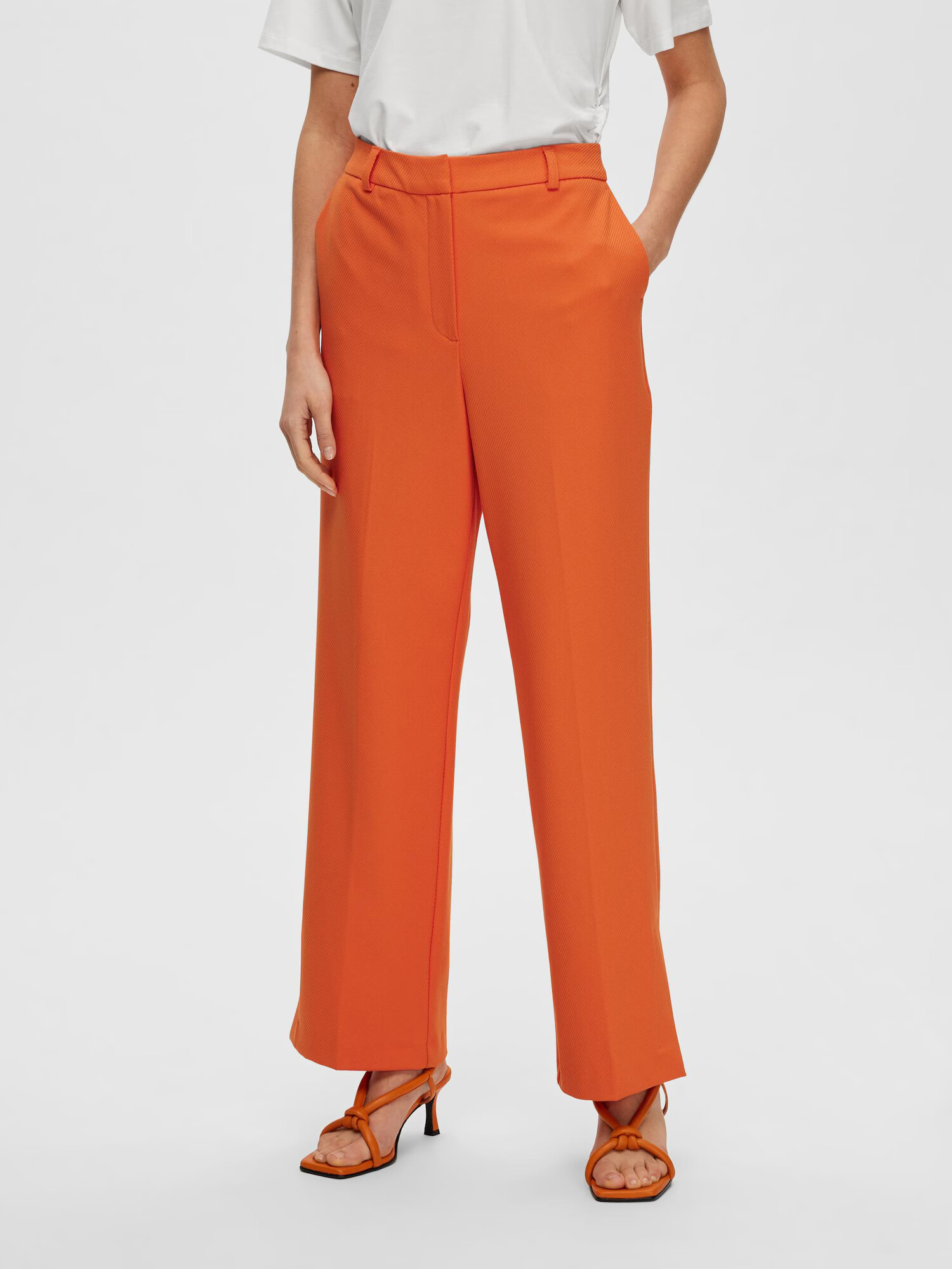 Selected Femme Curve Pantaloni cu dungă portocaliu închis - Pled.ro