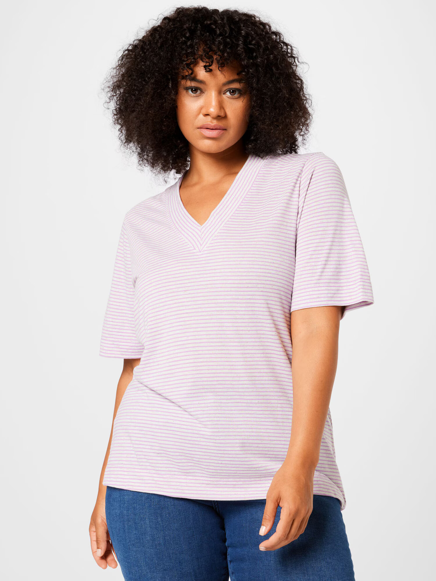 Selected Femme Curve Tricou 'Ivy' mauve / alb amestacat - Pled.ro