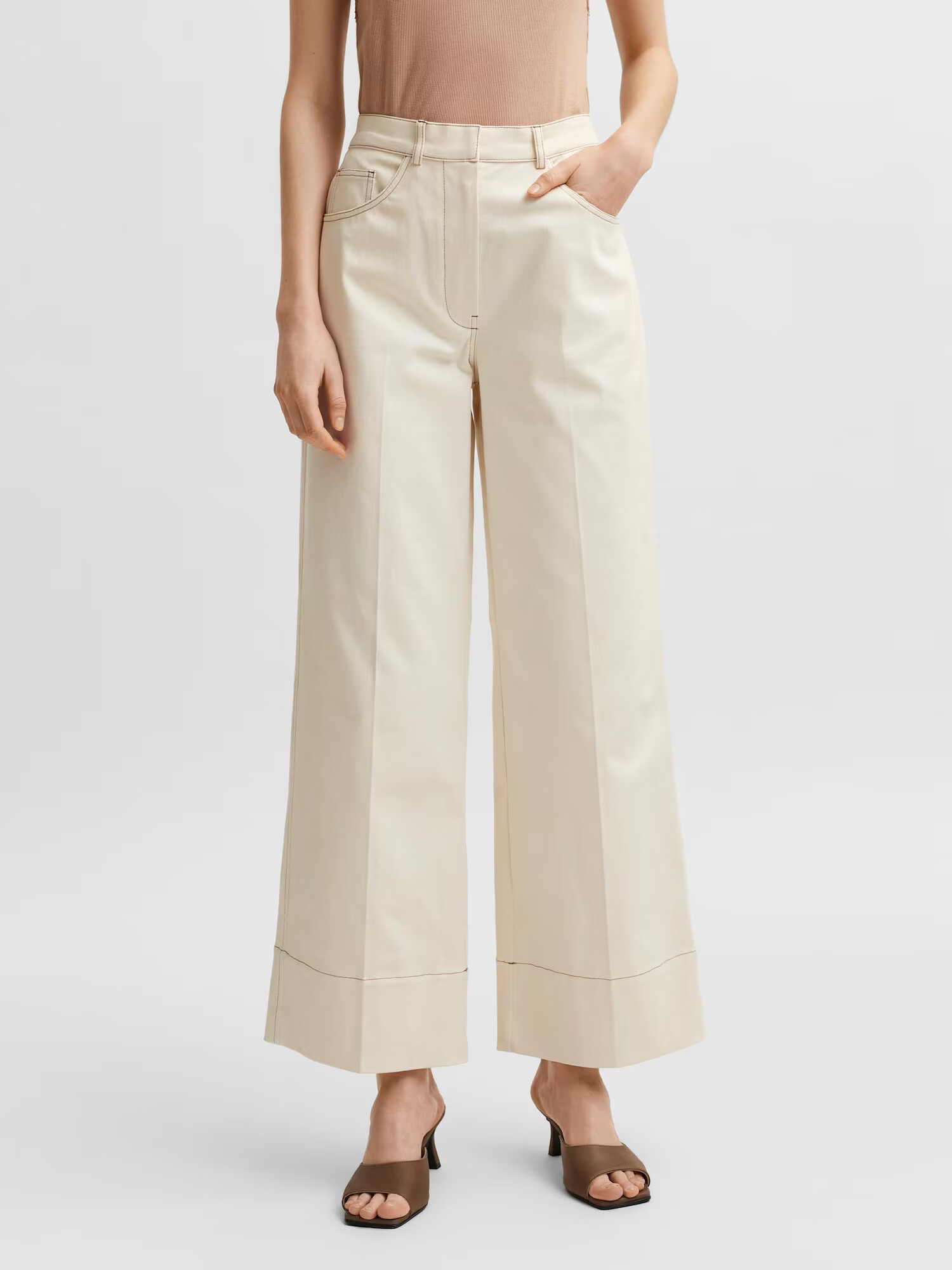 SELECTED FEMME Pantaloni cu dungă 'Jackie' crem - Pled.ro