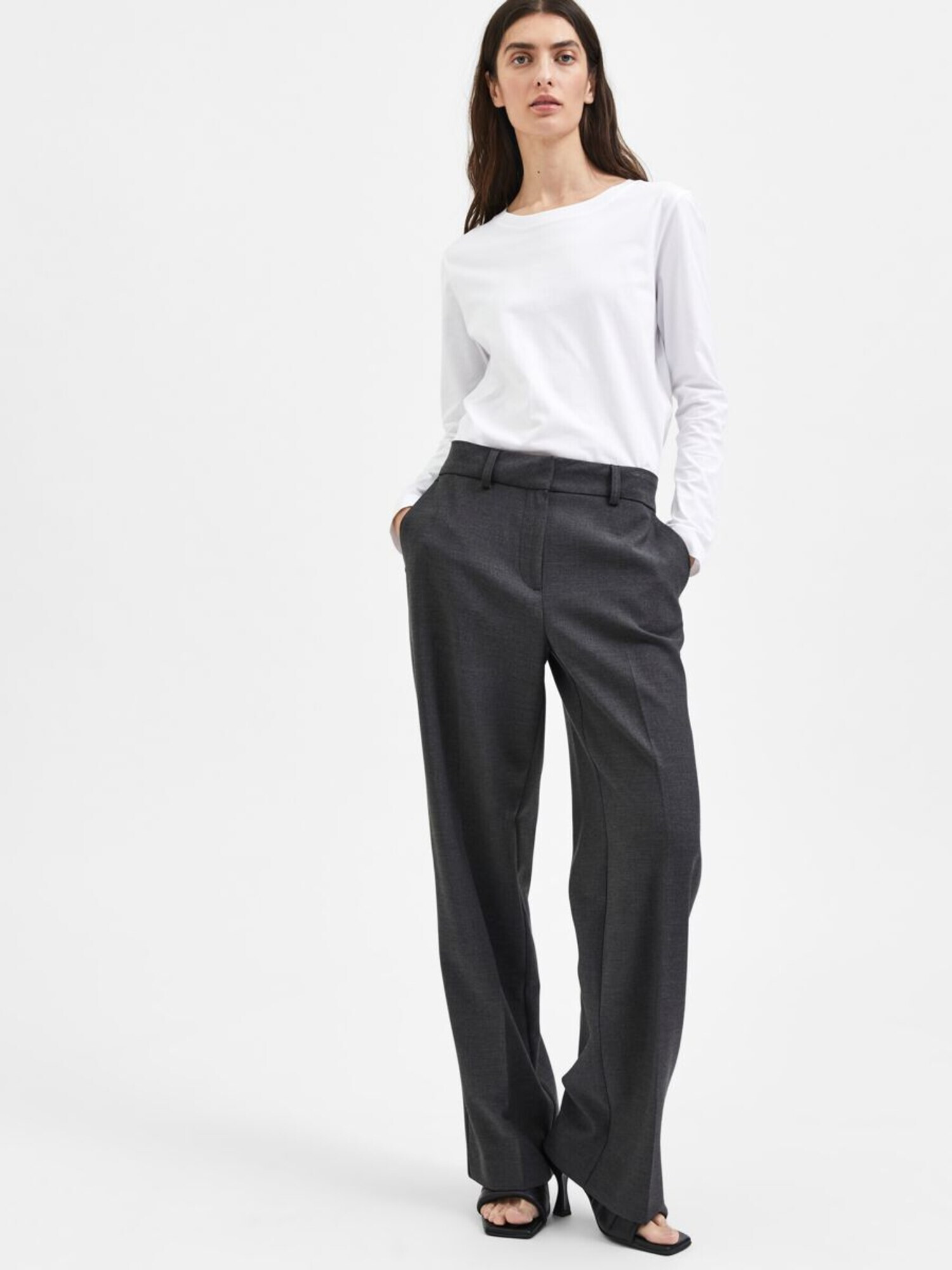 SELECTED FEMME Pantaloni cu dungă gri - Pled.ro