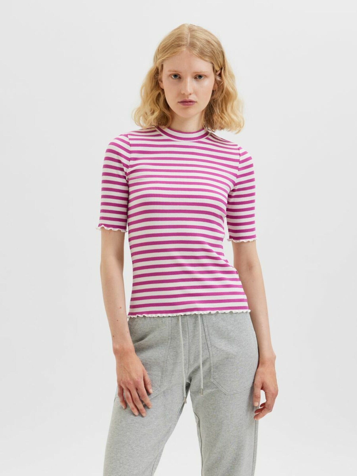 Selected Femme Petite Tricou 'Anna' ciclam / alb - Pled.ro