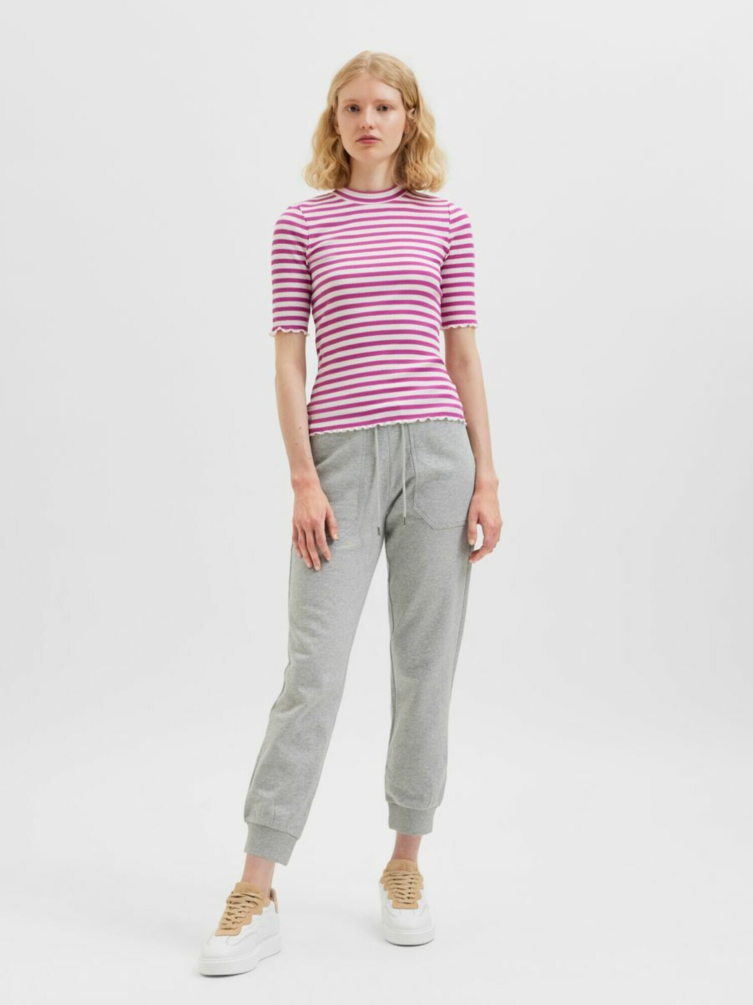 Selected Femme Petite Tricou 'Anna' ciclam / alb - Pled.ro