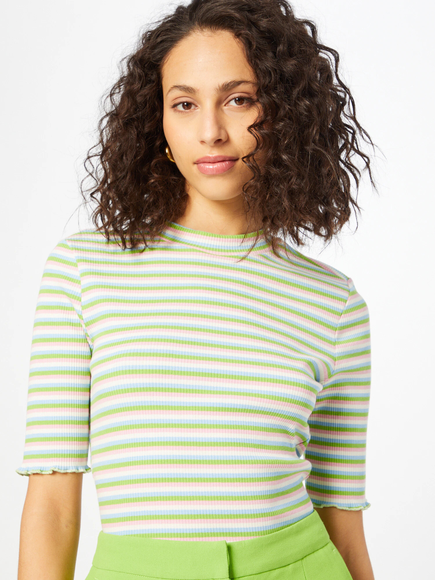 SELECTED FEMME Tricou 'Anna' verde deschis / alb - Pled.ro