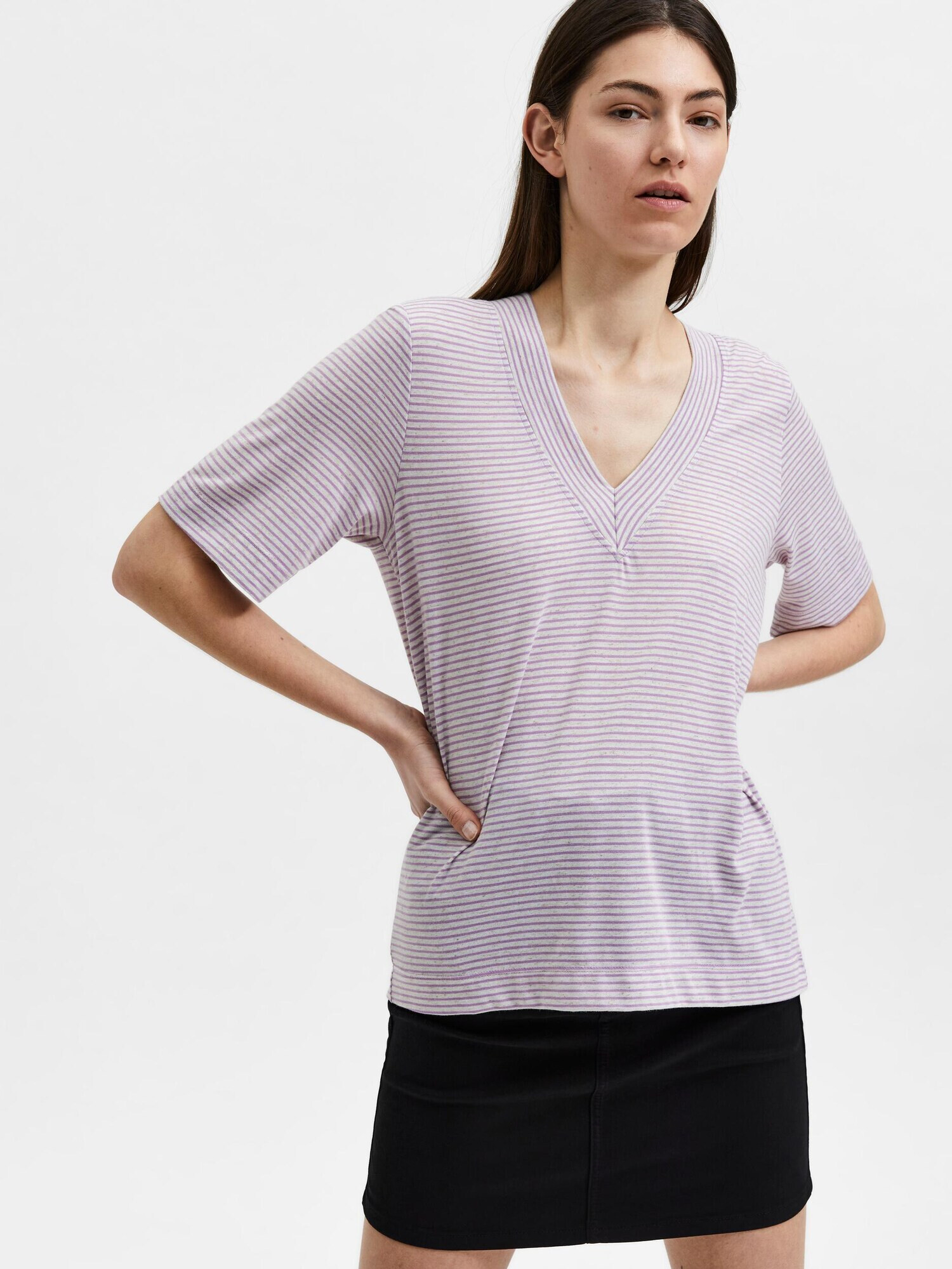 SELECTED FEMME Tricou 'Ivy' mov deschis / alb amestacat - Pled.ro