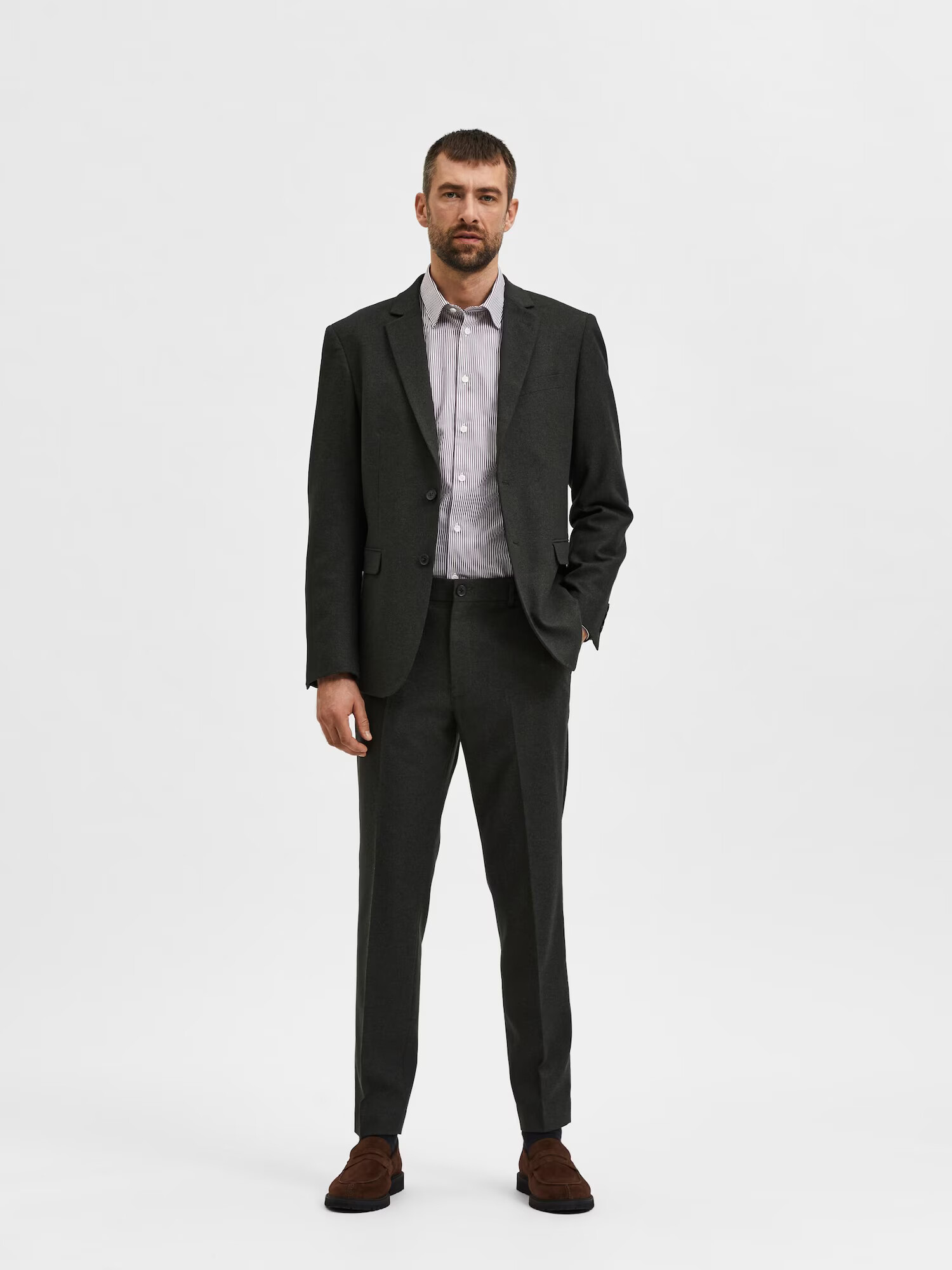 SELECTED HOMME Pantaloni cu dungă gri - Pled.ro