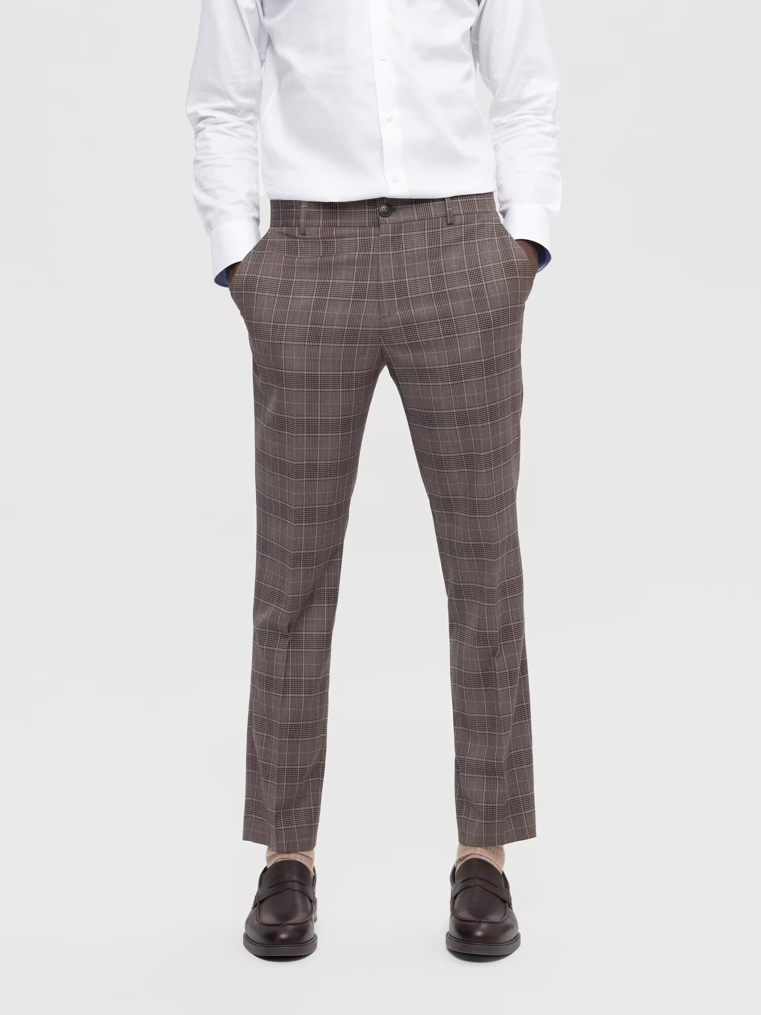 SELECTED HOMME Pantaloni eleganți bej închis / negru / alb - Pled.ro