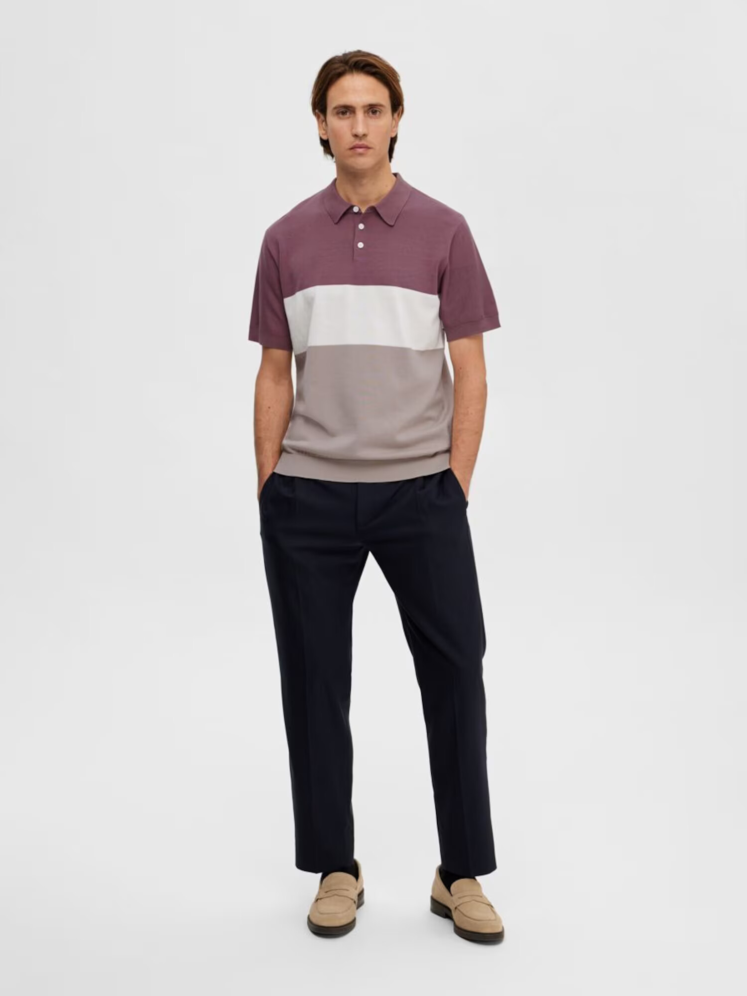 SELECTED HOMME Pulover 'Mattis' bej / mauve / alb - Pled.ro