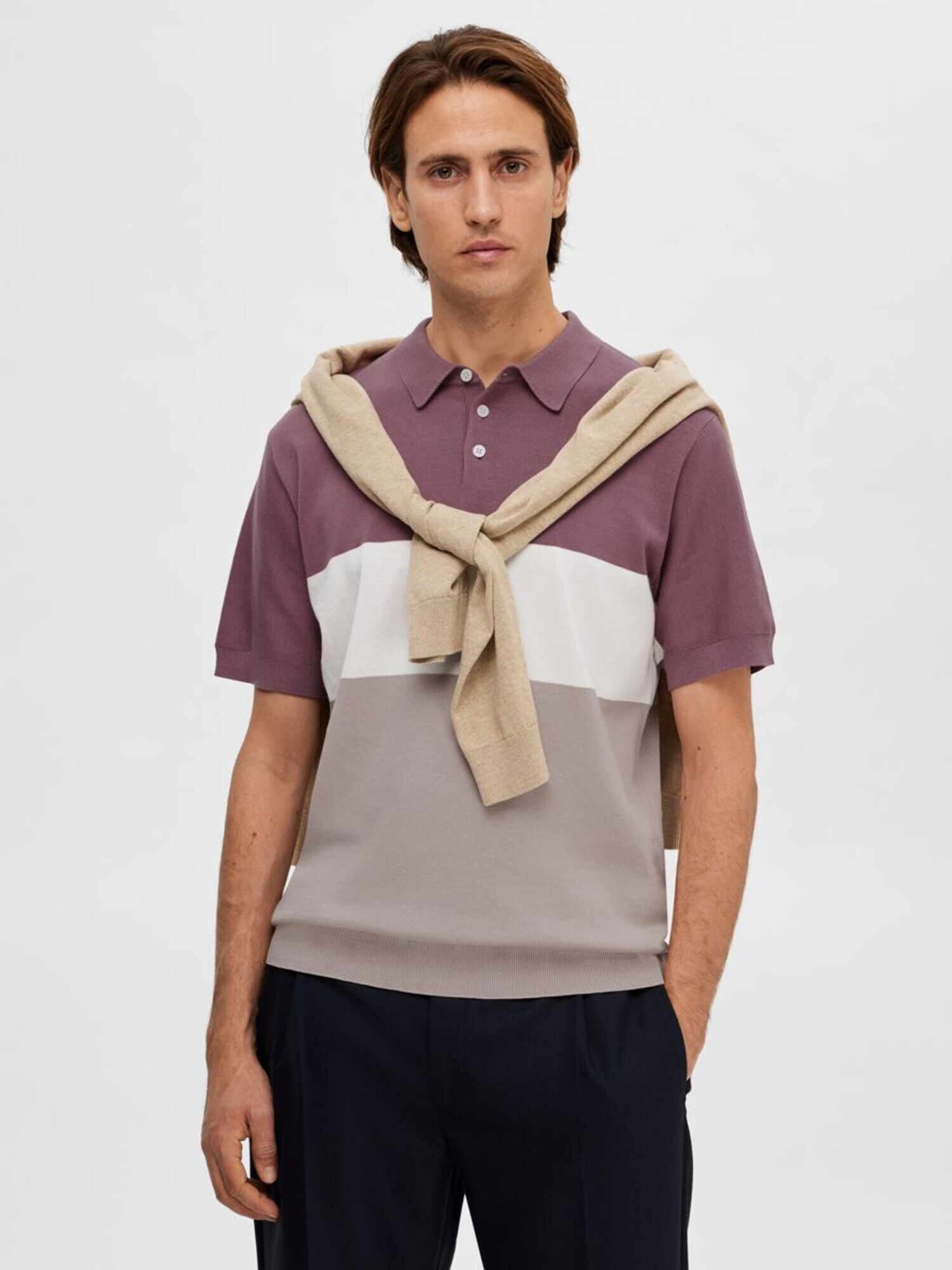 SELECTED HOMME Pulover 'Mattis' bej / mauve / alb - Pled.ro