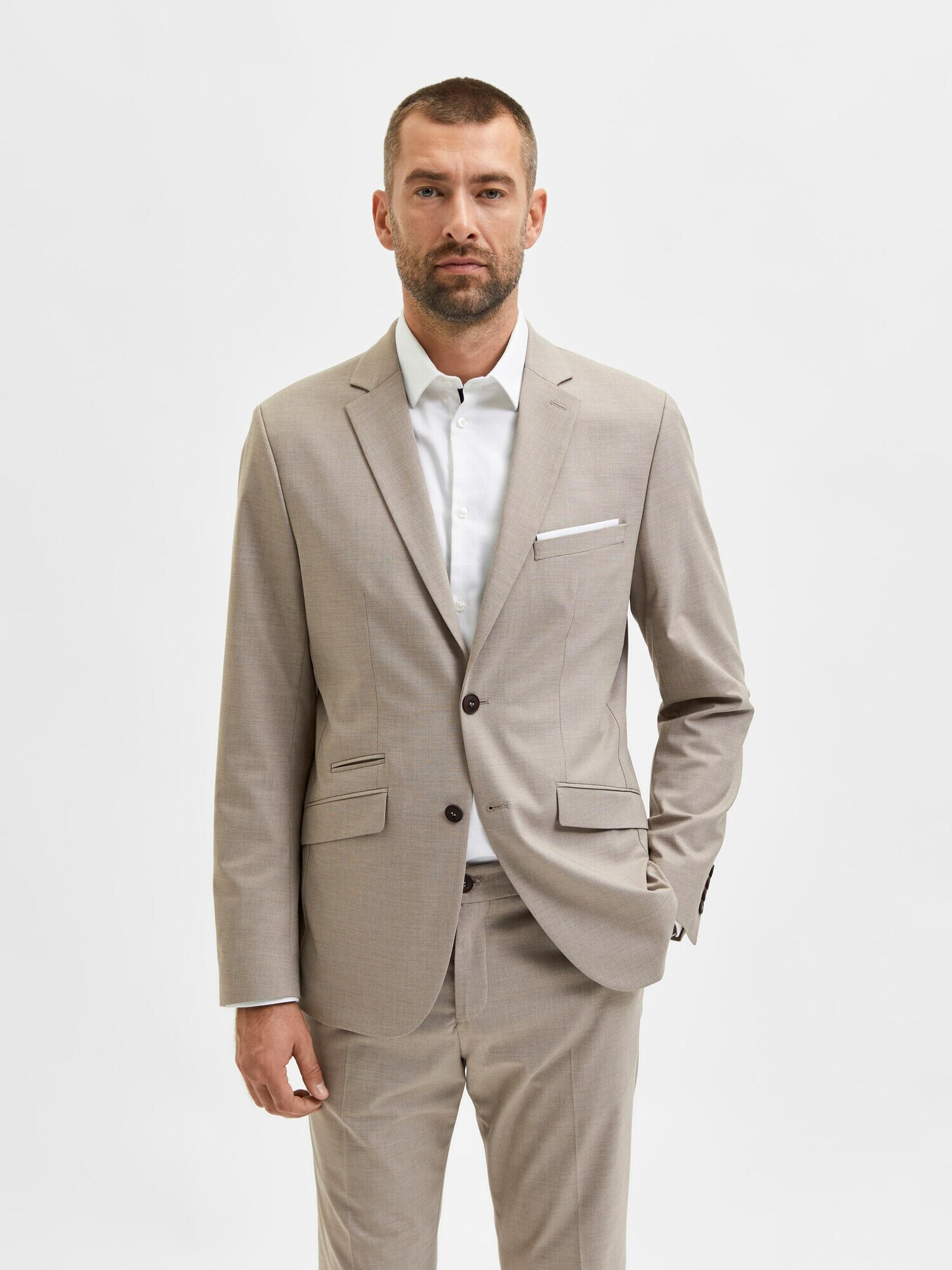 SELECTED HOMME Sacou Business 'Nick' nisipiu / alb - Pled.ro