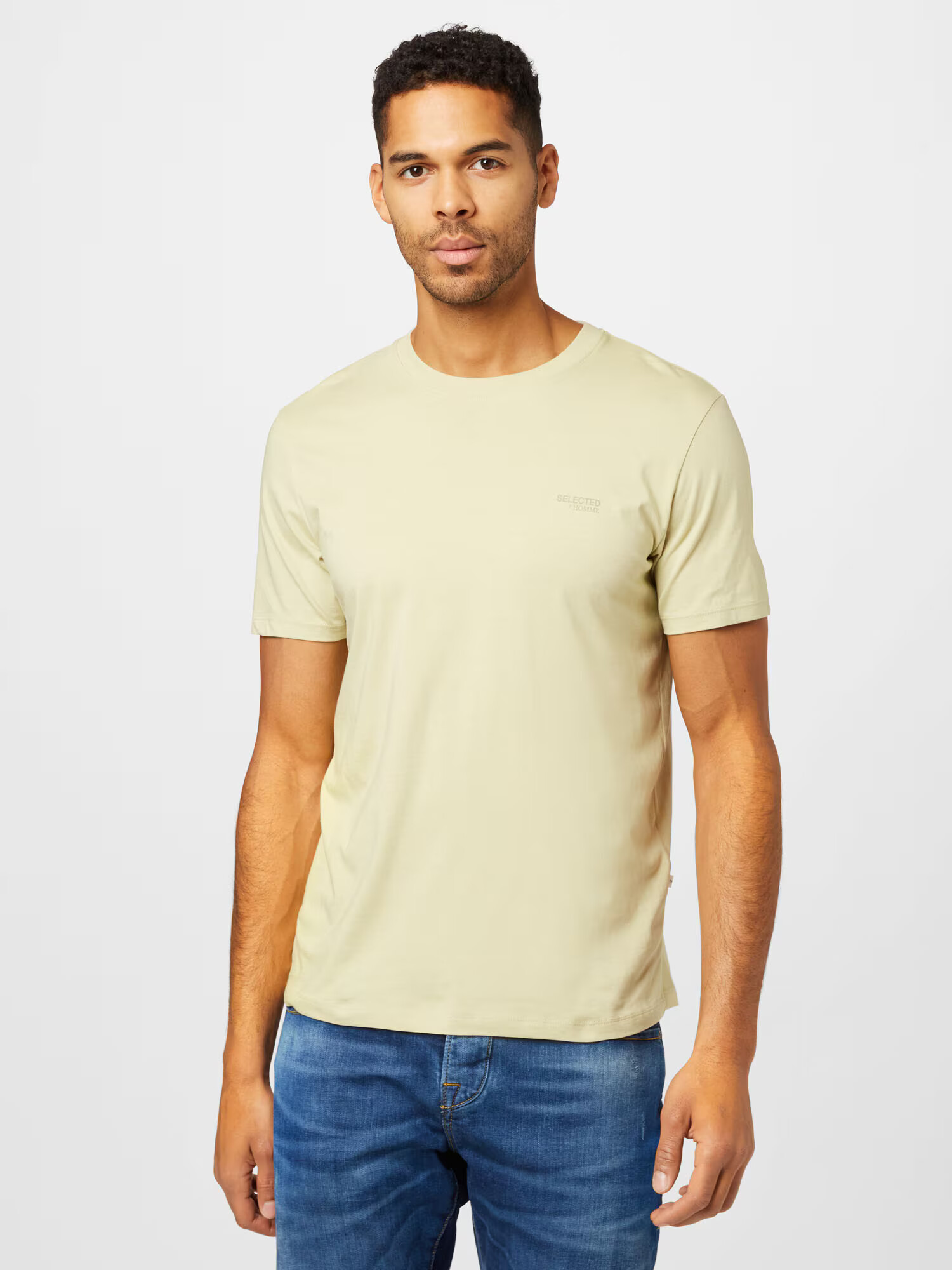 SELECTED HOMME Tricou 'ASPEN' gri închis / verde pastel - Pled.ro