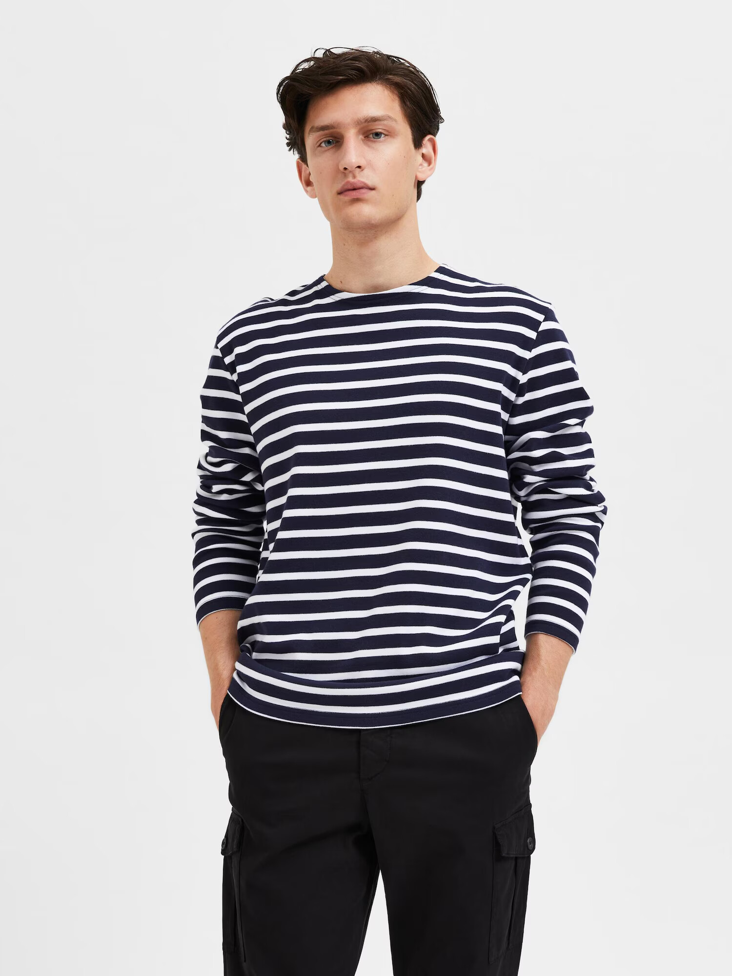 SELECTED HOMME Tricou 'Briac' bleumarin / alb - Pled.ro