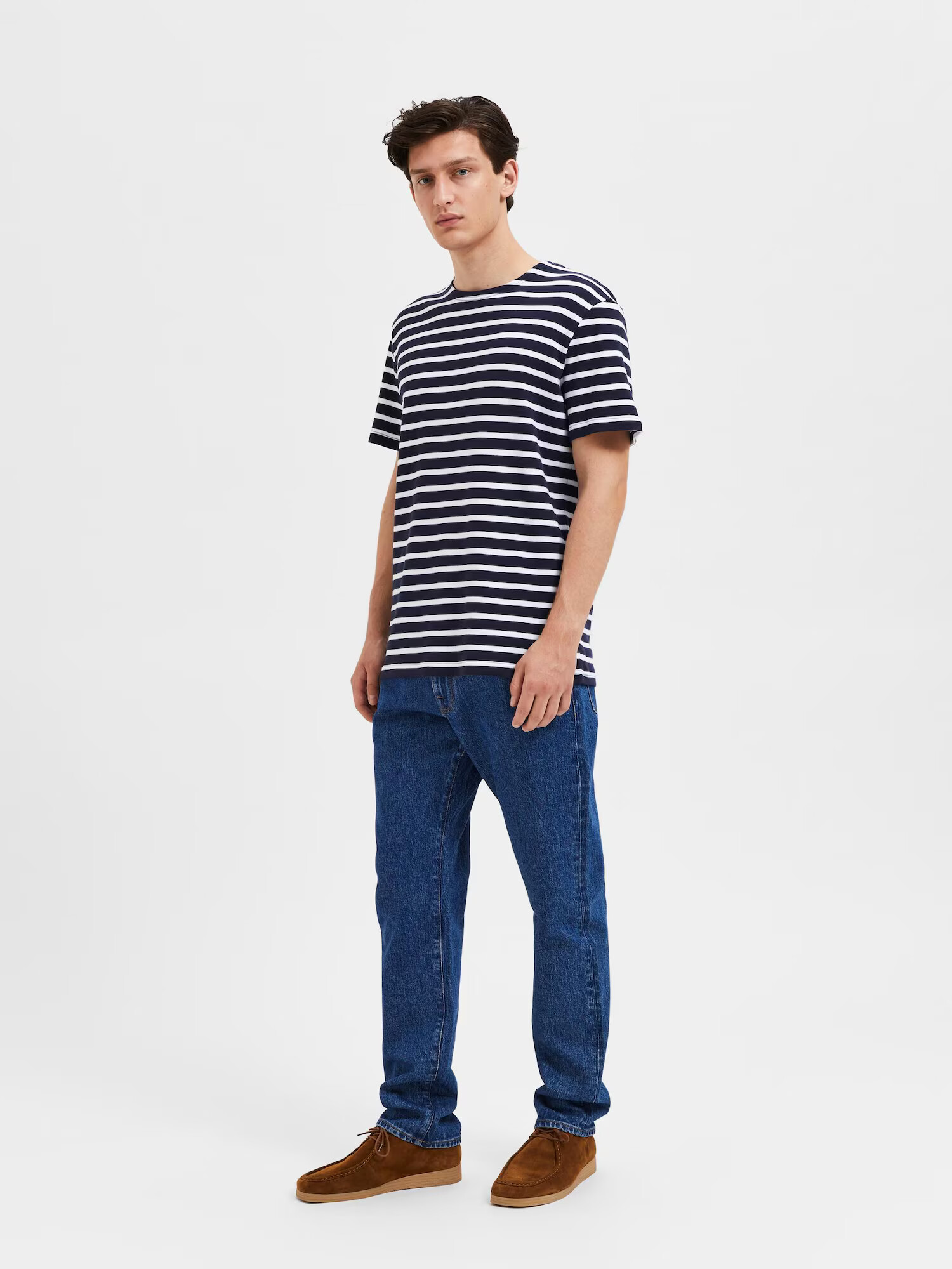 SELECTED HOMME Tricou 'Briac' bleumarin / alb - Pled.ro