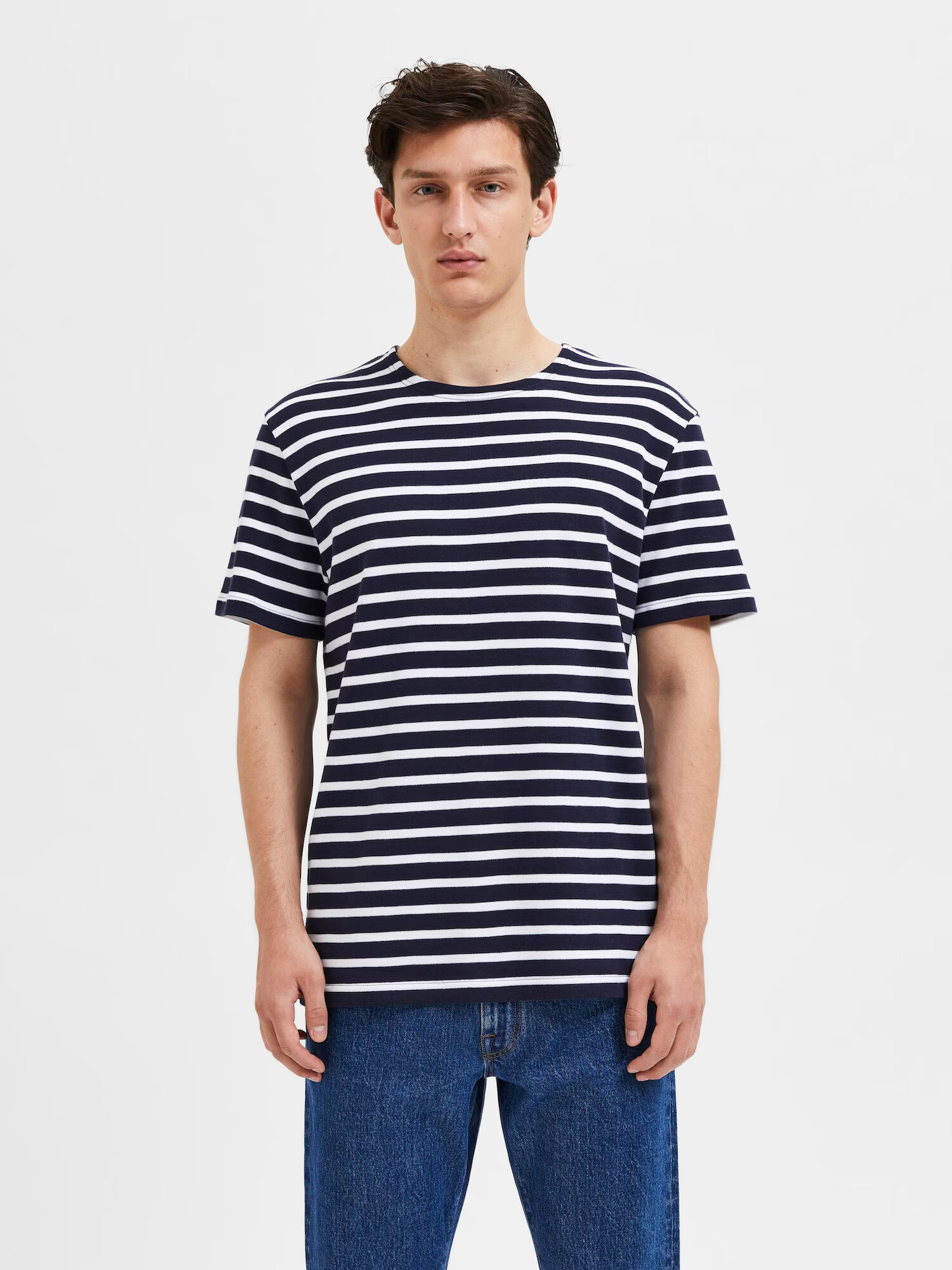 SELECTED HOMME Tricou 'Briac' bleumarin / alb - Pled.ro