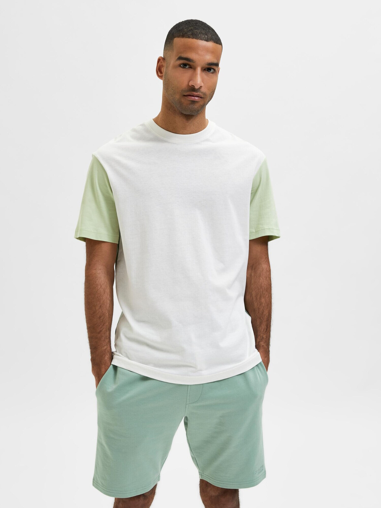 SELECTED HOMME Tricou 'Dominic' verde / verde deschis / alb - Pled.ro