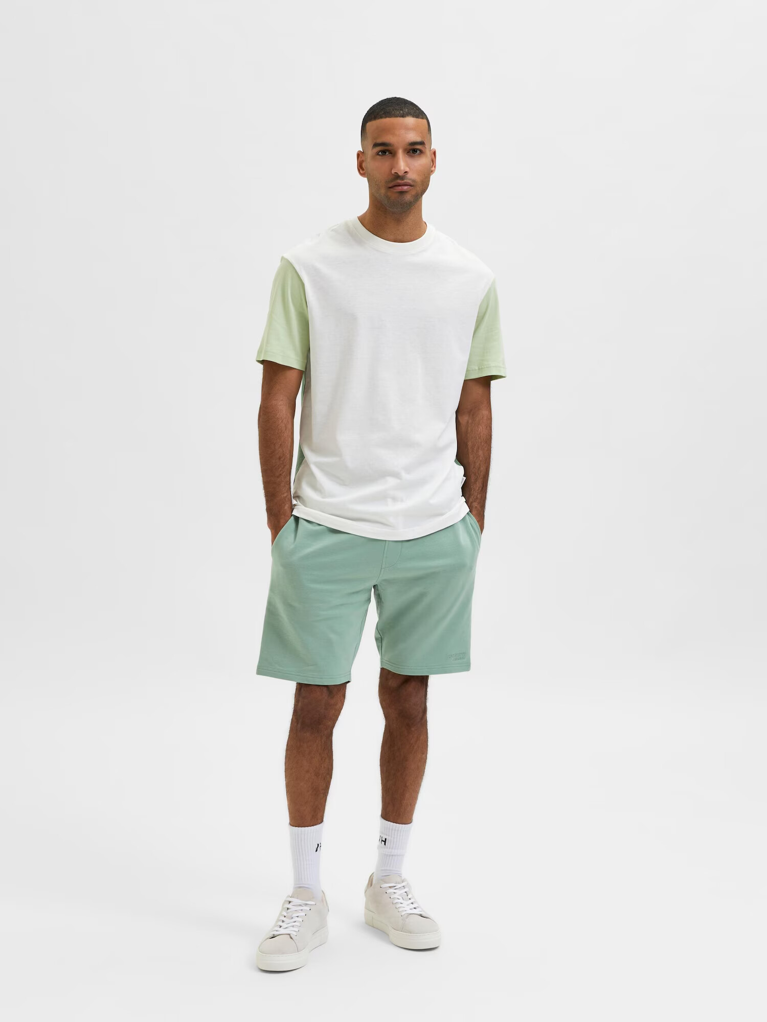 SELECTED HOMME Tricou 'Dominic' verde / verde deschis / alb - Pled.ro